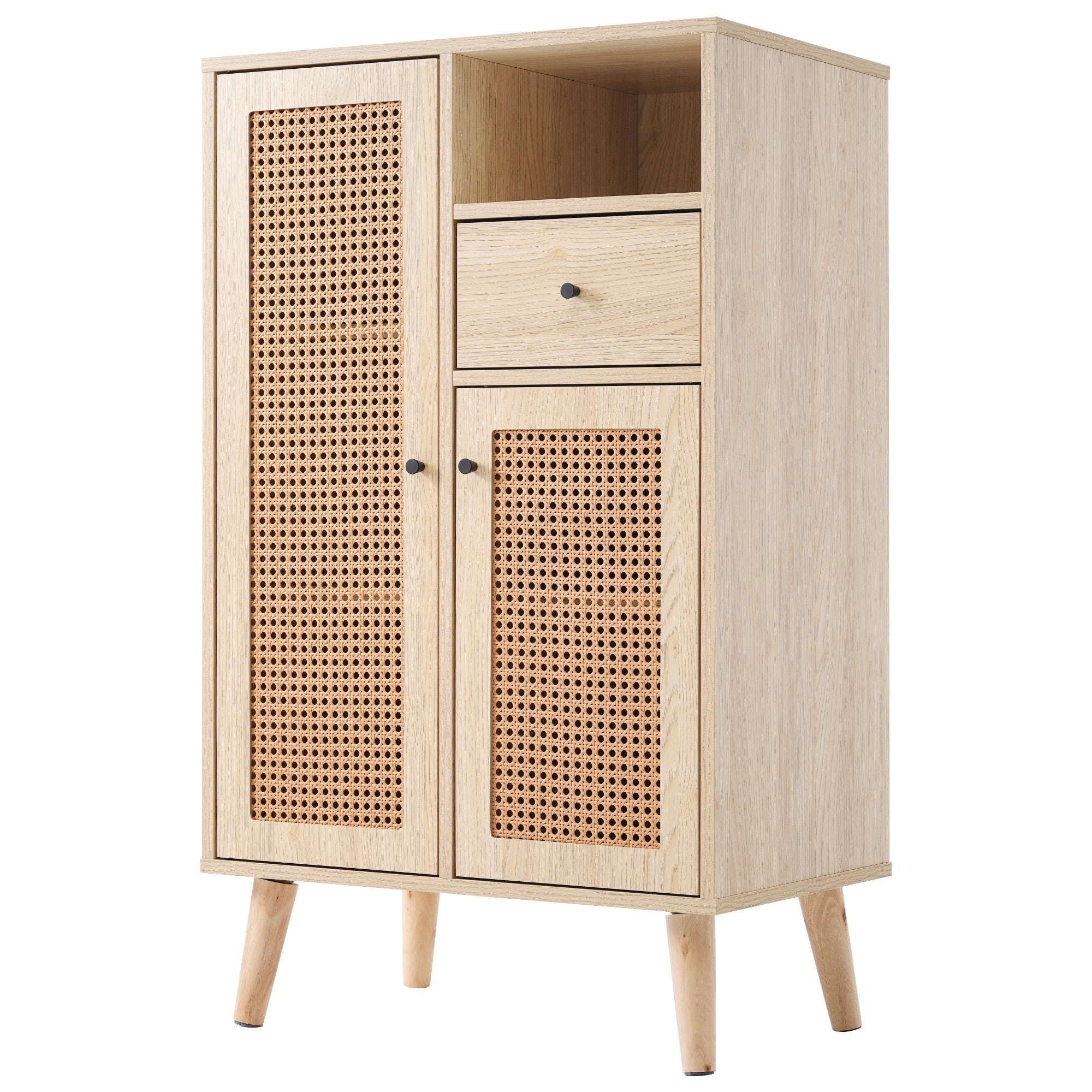 Sideboard, 2 rattan doors, 1 drawer, large storage, wood look