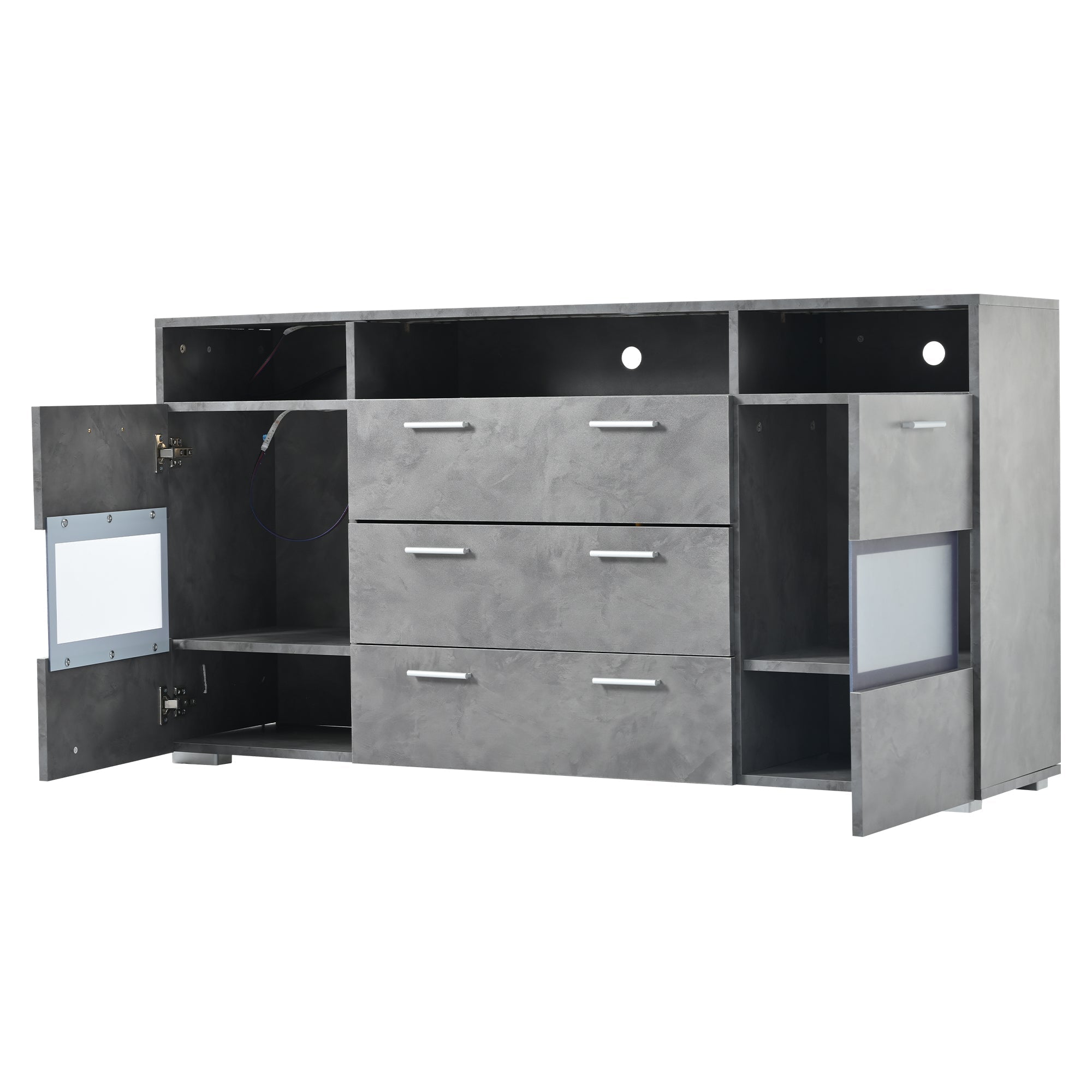 Sideboard 140cm LED 2 Doors 3 Drawers Acrylic Storage - Grey