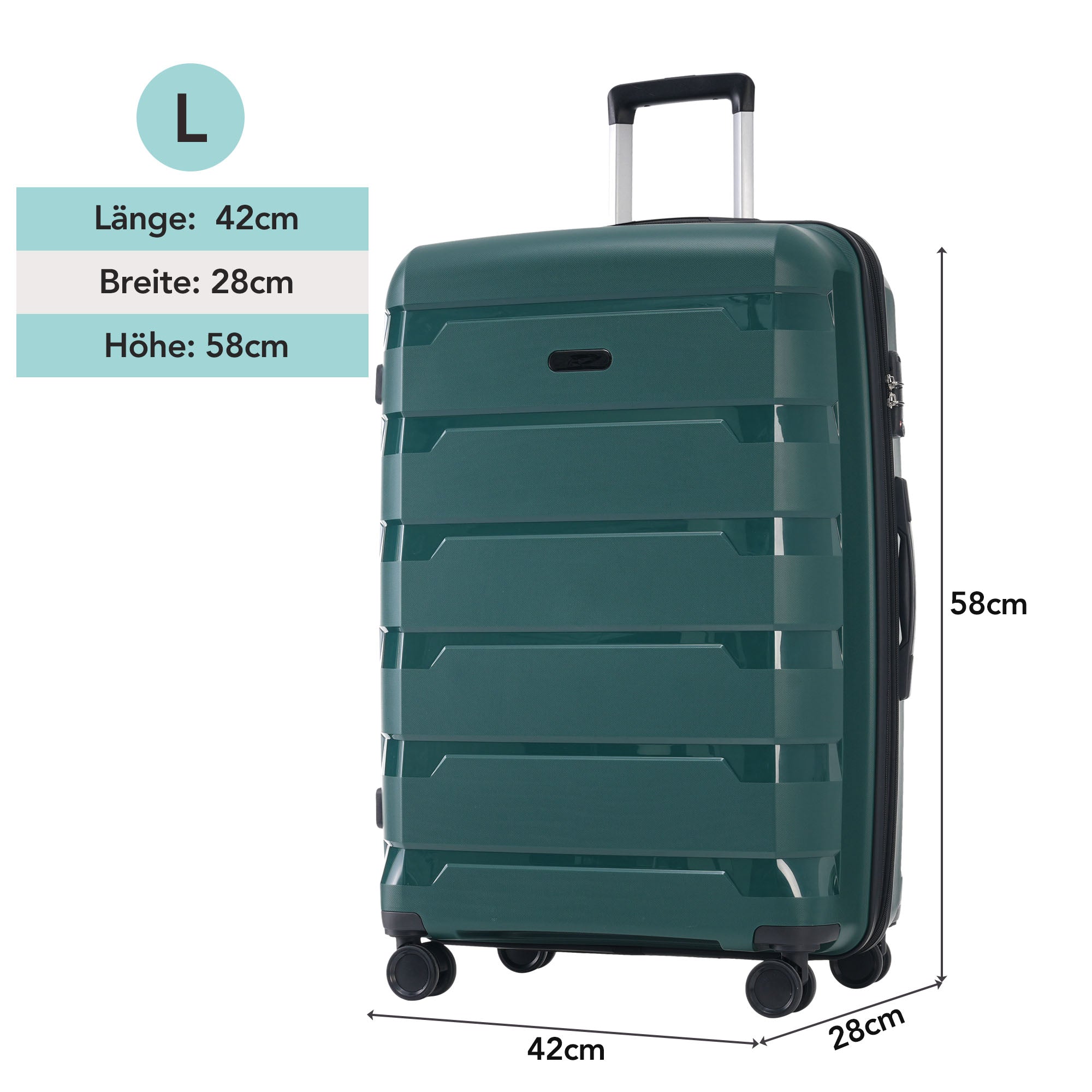 M-L-XL Suitcase, 3-Piece Set with TSA Locks & Double Wheels, PP Material