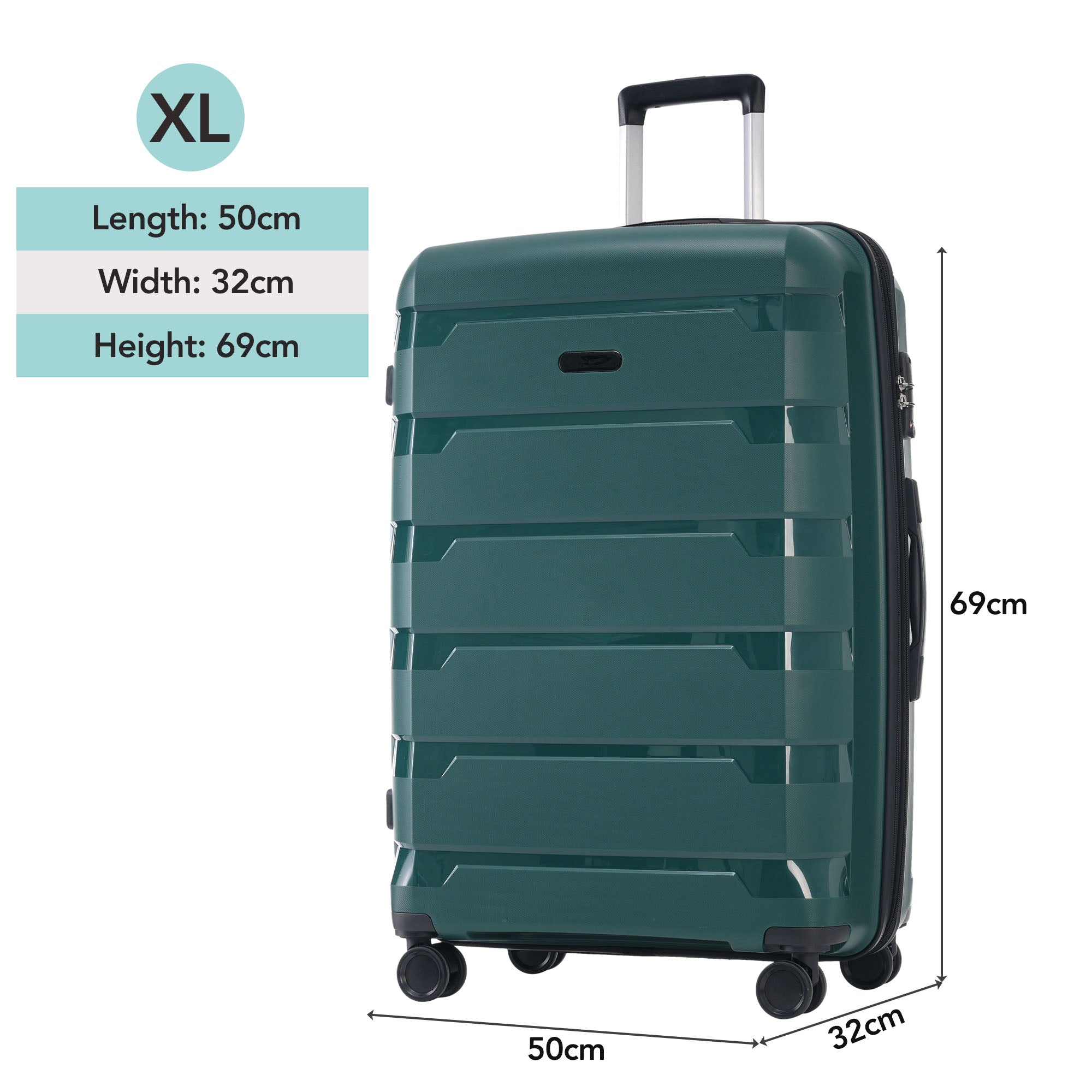 M-L-XL Suitcase, 3-Piece Set with TSA Locks & Double Wheels, PP Material