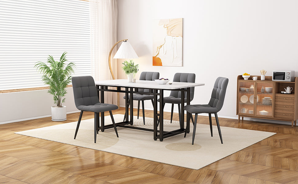 Dining Set 5-Piece 120x70cm Table 4 Dark Grey Velvet Chairs Black Iron Legs