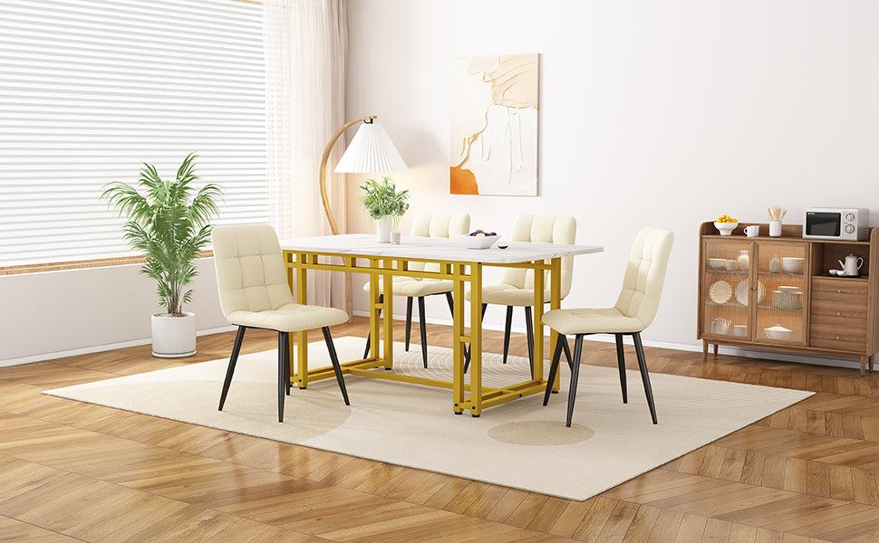 Lightweight Luxury Dining Table 120x70cm Rectangular Modern Metal Frame Golden Legs