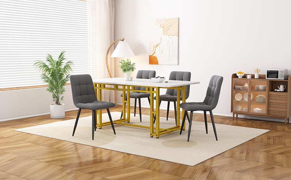 Dining Table Set 5-Piece 120x70cm Modern Golden Iron Leg Dark Grey Velvet