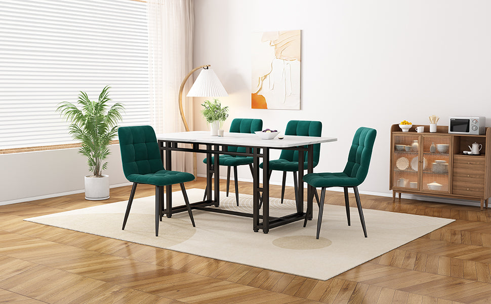 5-Piece Dining Set Modern Kitchen Table 120x70cm Black Iron, Dark Green Velvet