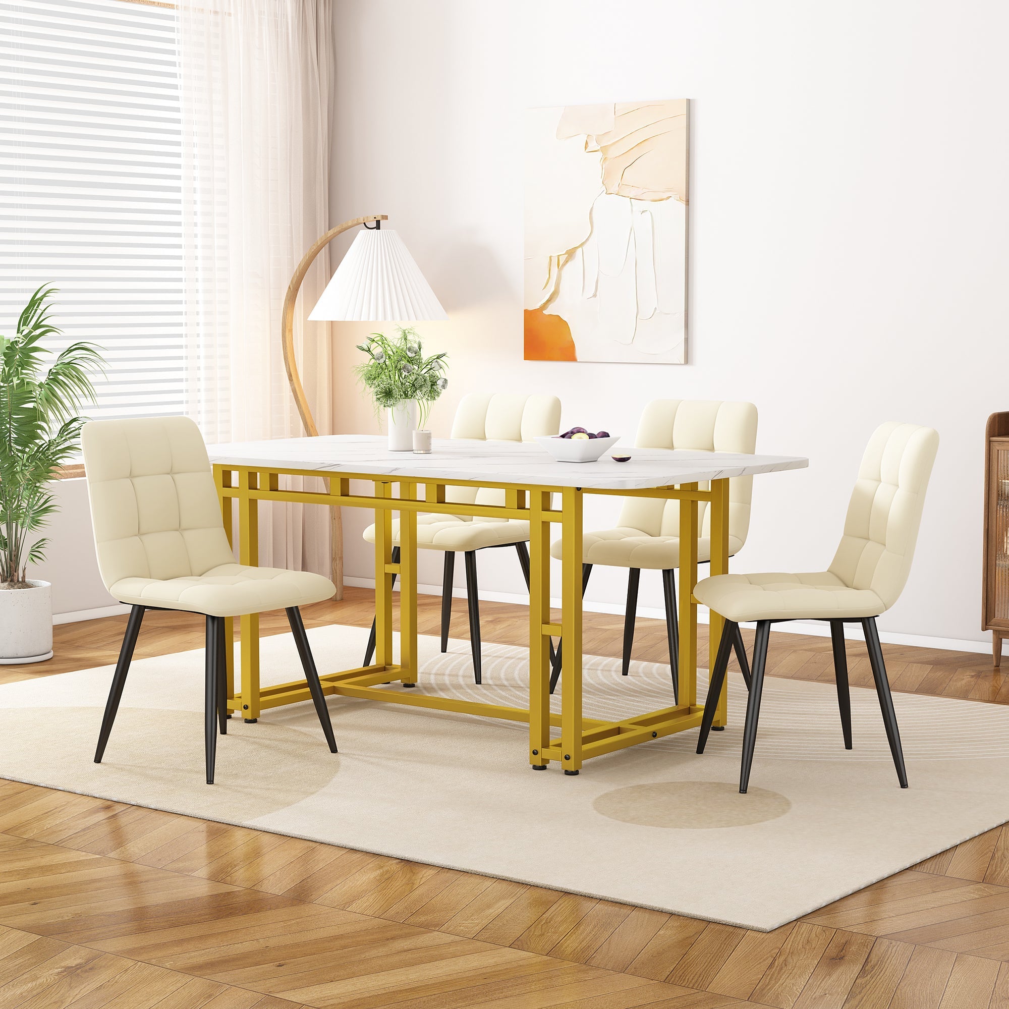 Lightweight Luxury Dining Table 120x70cm Rectangular Modern Metal Frame Golden Legs
