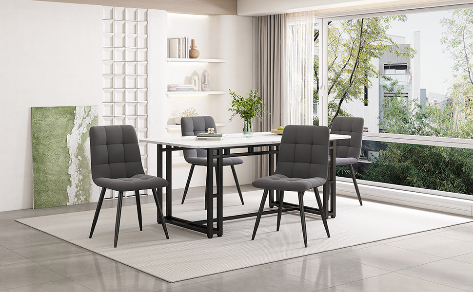 140x80cm Dining Table Set 4 Chairs, Modern Kitchen Dark Grey Velvet, Black Iron