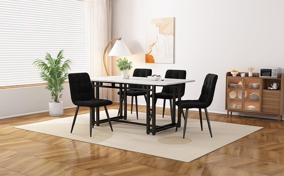 Dining Set (5-Piece) 120x70cm, Modern Kitchen Table with 4 Velvet Chairs, Black/Iron