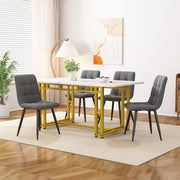 Dining Table Set 5-Piece 120x70cm Modern Golden Iron Leg Dark Grey Velvet