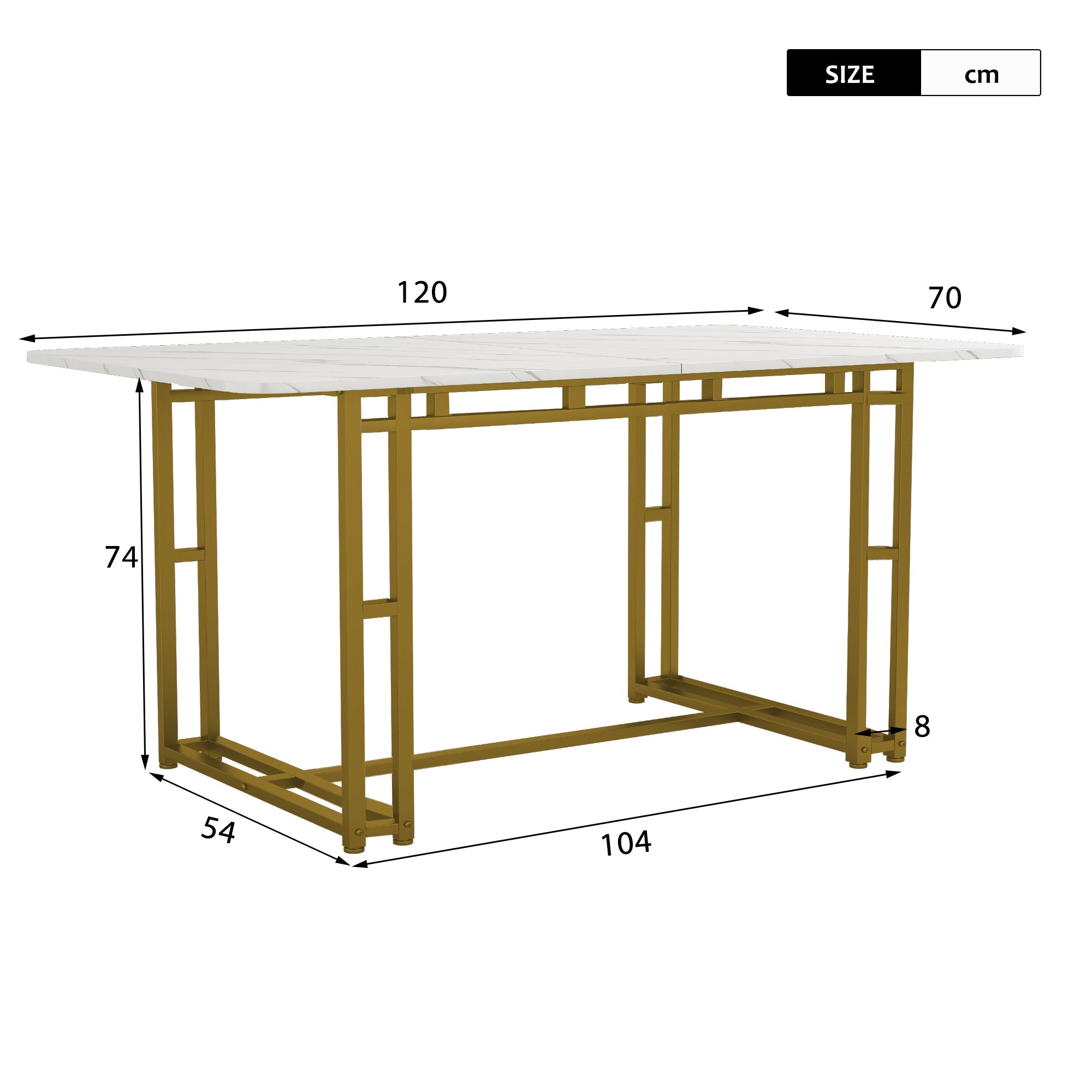 Lightweight Luxury Dining Table 120x70cm Rectangular Modern Metal Frame Golden Legs