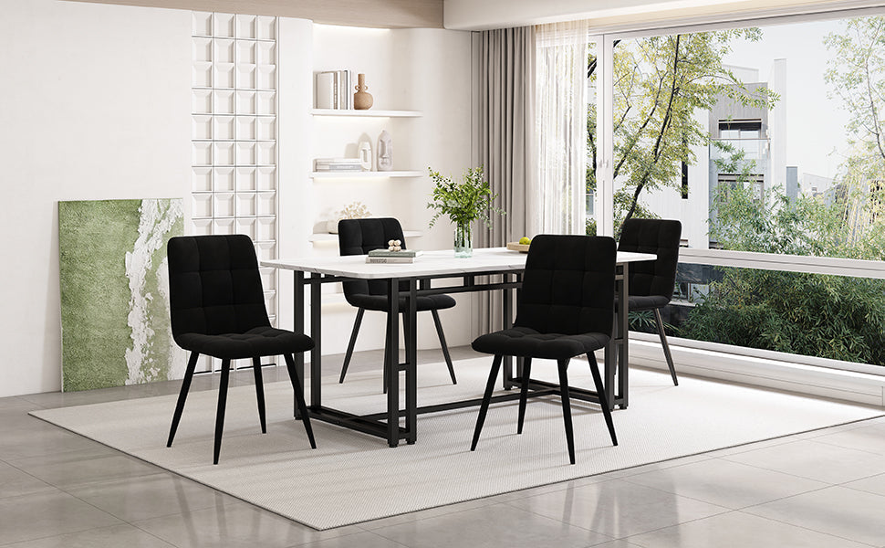 Dining Set (5-Piece) Modern Kitchen Table 140x80cm with Black Velvet Chairs, Black Iron