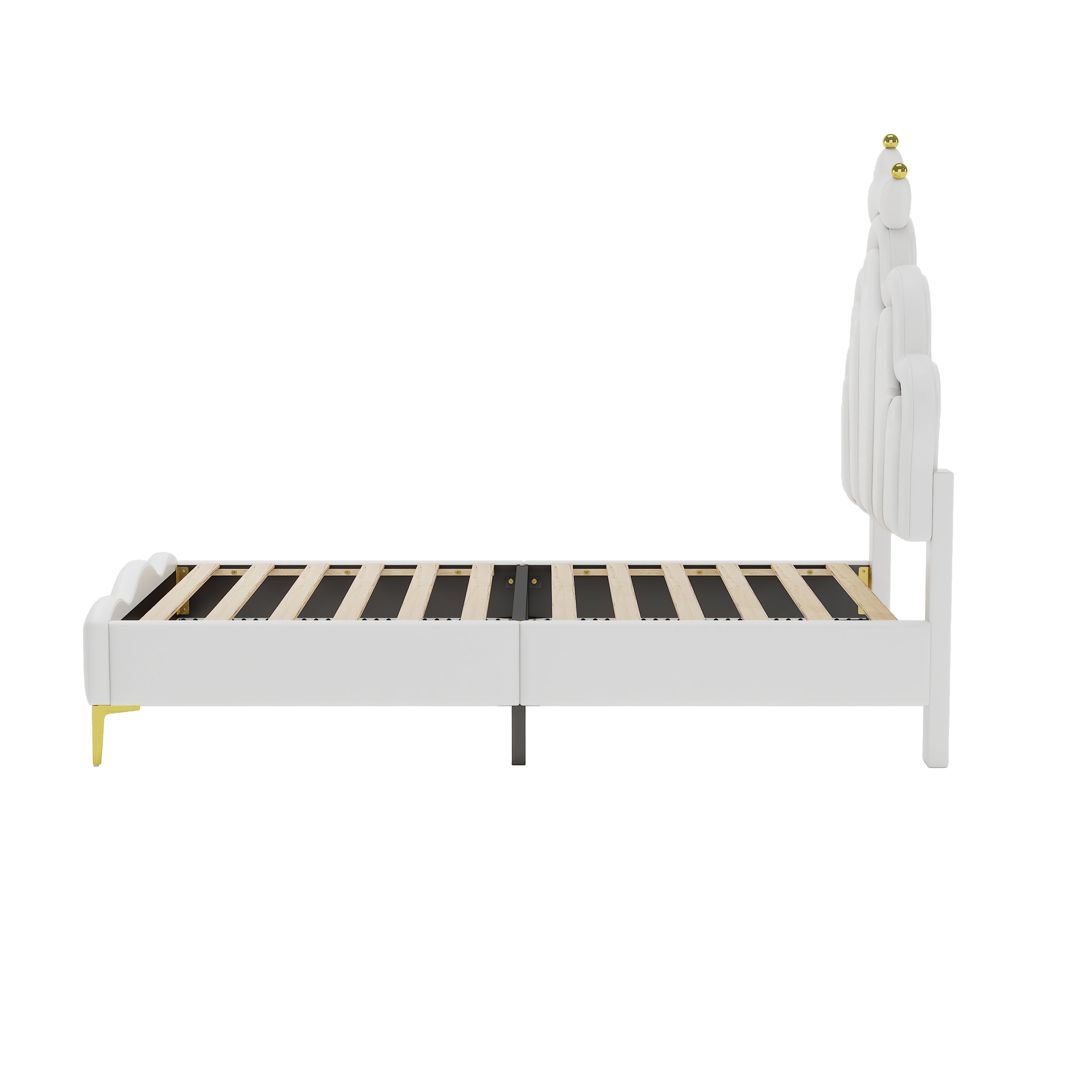 Princess Bed 90x200cm Crown Shaped PU Leather Upholstered LED - White