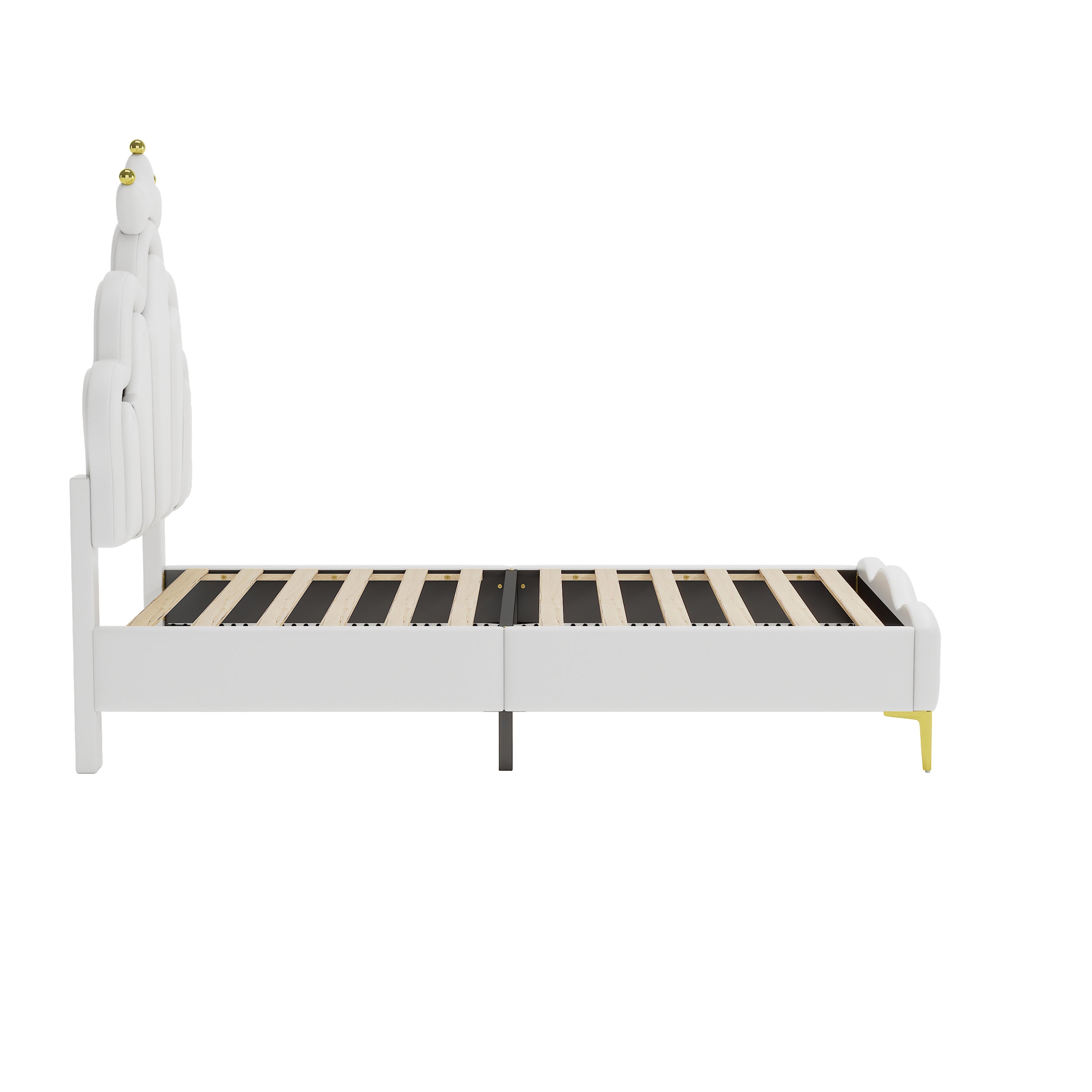 Princess Bed 90x200cm Crown Shaped PU Leather Upholstered LED - White