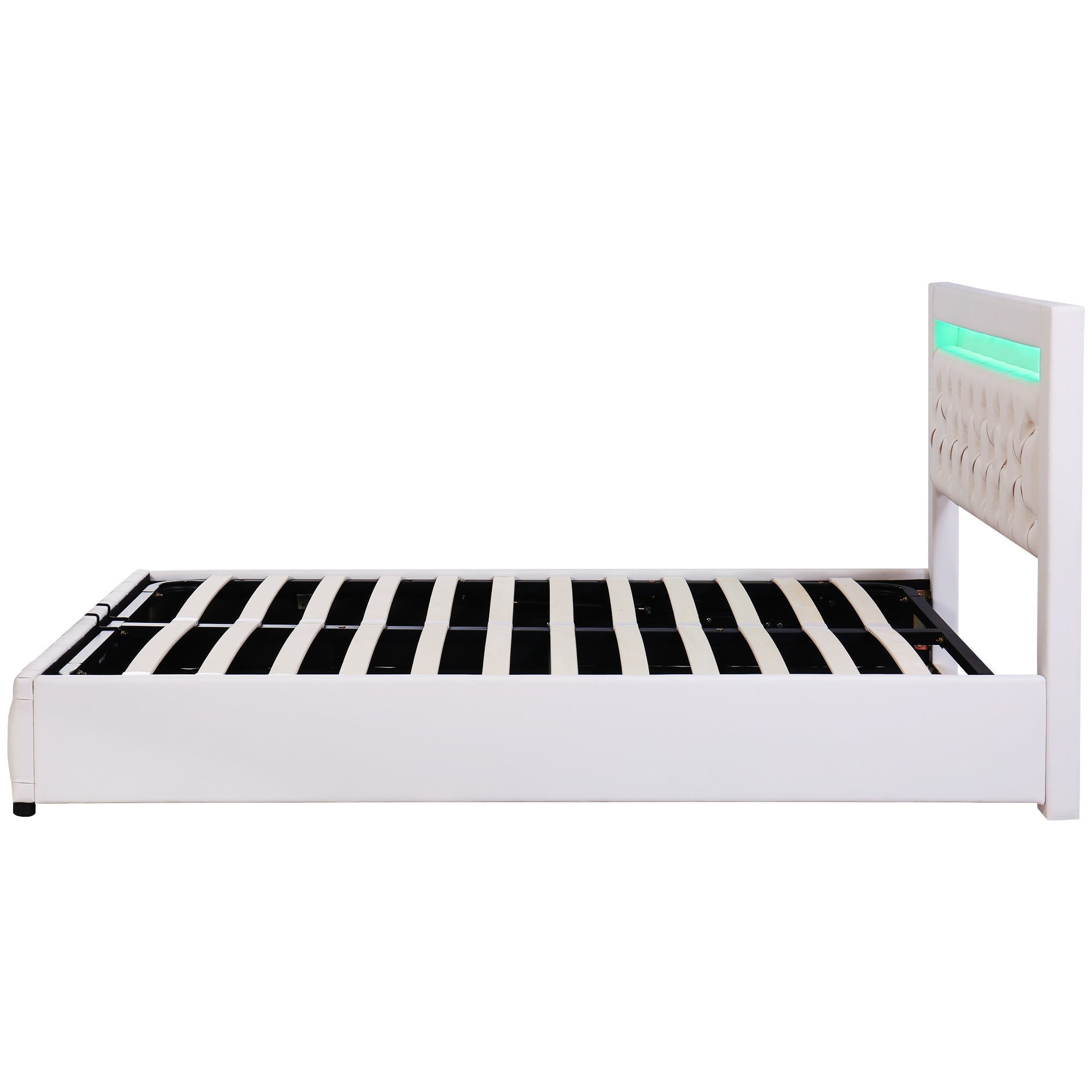 160 x 200cm PU Upholstered Bed with LED Headboard and Hydraulic Storage, White