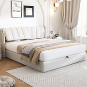 Upholstered Bed 140x190cm Hydraulic Storage Adjustable Headboard LED USB White Faux Leather
