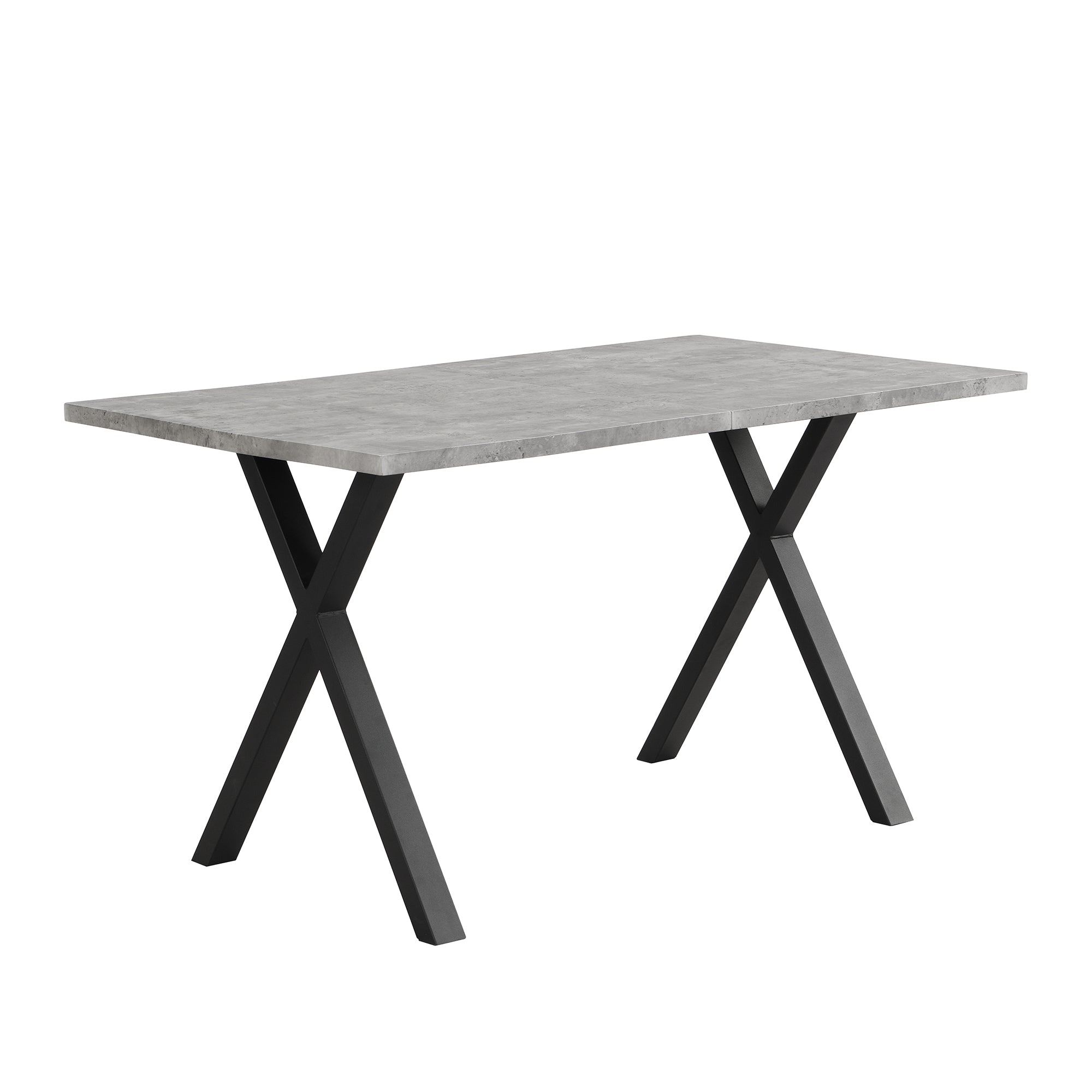 Dining Table Rectangular 140x80cm Crossed Legs Wrought Iron - Concrete Look/Black