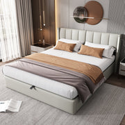 Binaural LED Upholstered Bed with Hydraulic Storage, USB Port and Adjustable Headboard, 180x200cm, Grey PU
