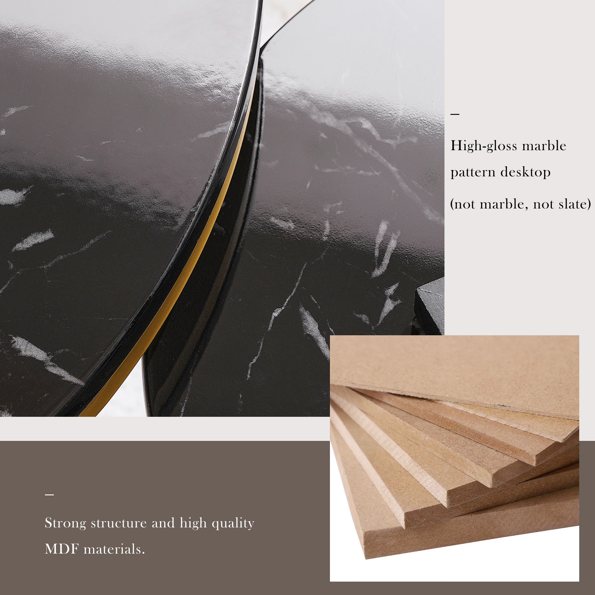 Nesting Coffee Table Set of 2 Round High Gloss Marble Veneer Gold Frame