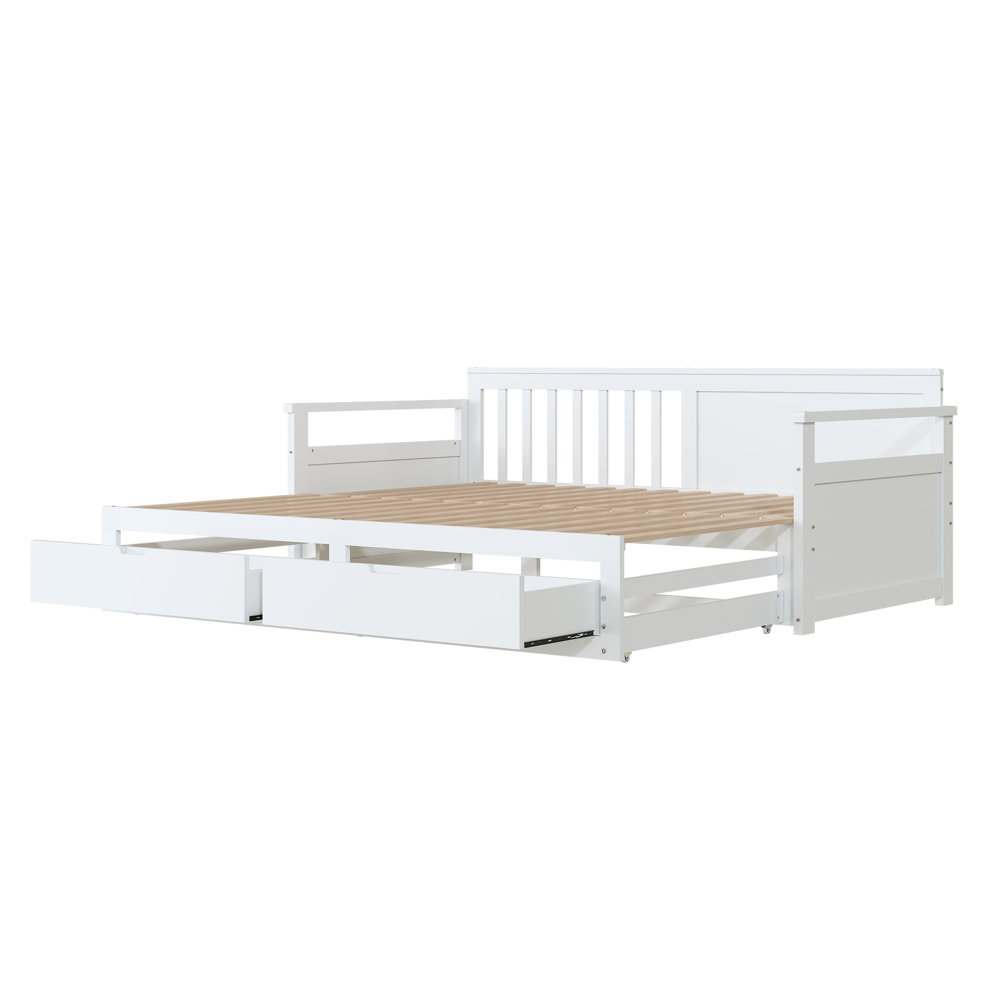Daybed 90(180)x190 Pine with Drawers and Pull-out Bed, White