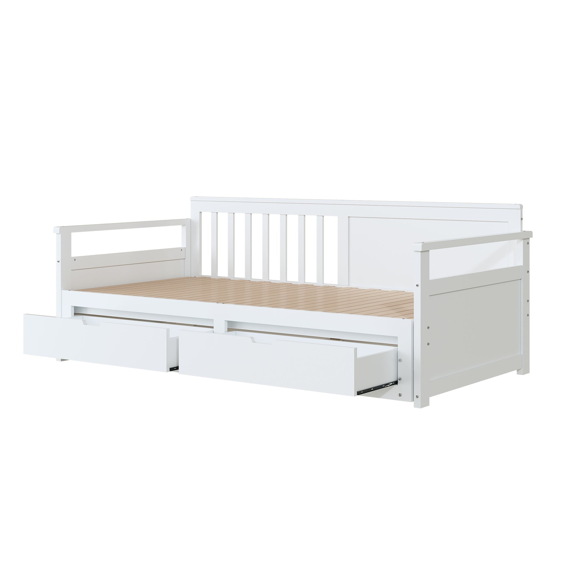 Daybed 90(180)x190 Pine with Drawers and Pull-out Bed, White
