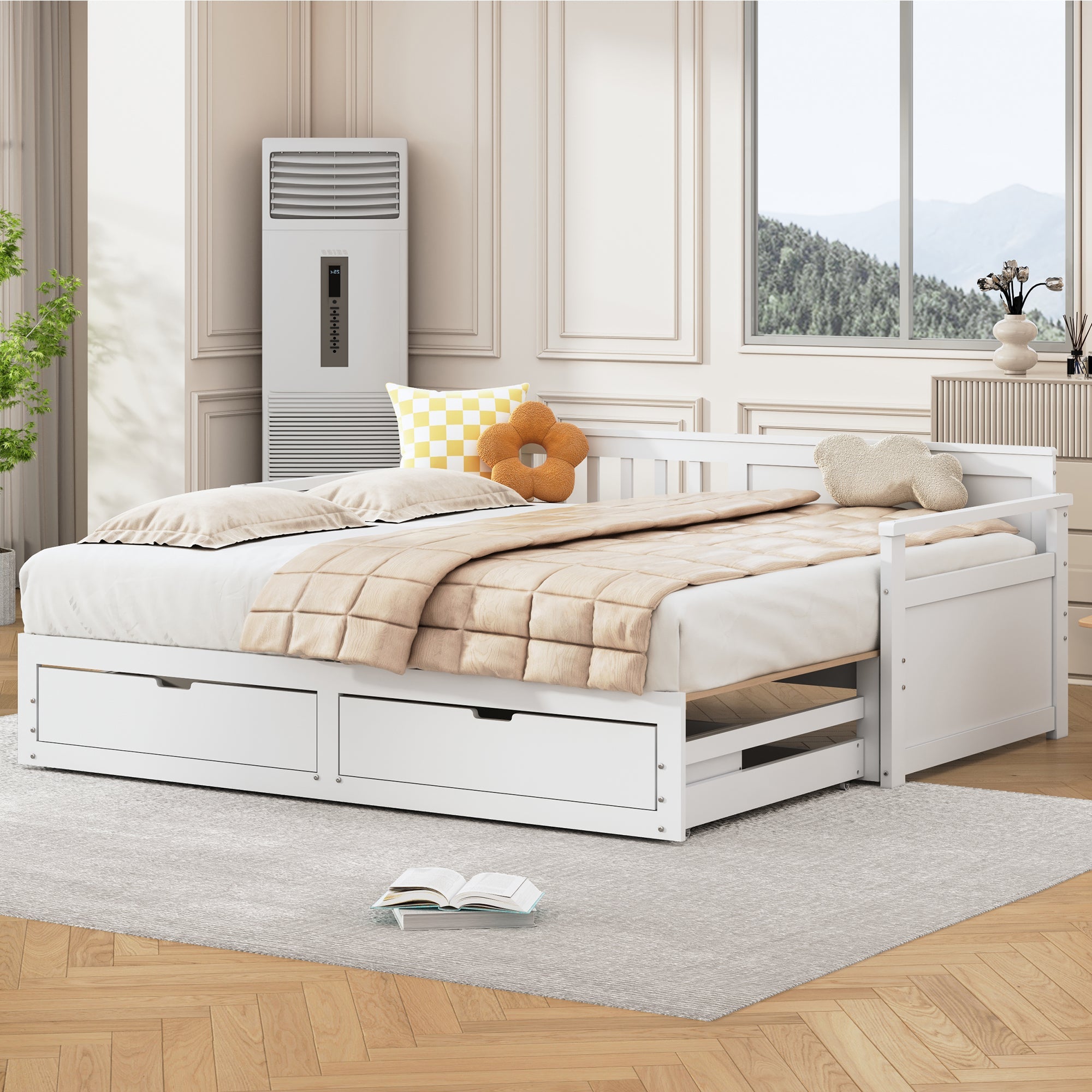 Daybed 90(180)x190 Pine with Drawers and Pull-out Bed, White