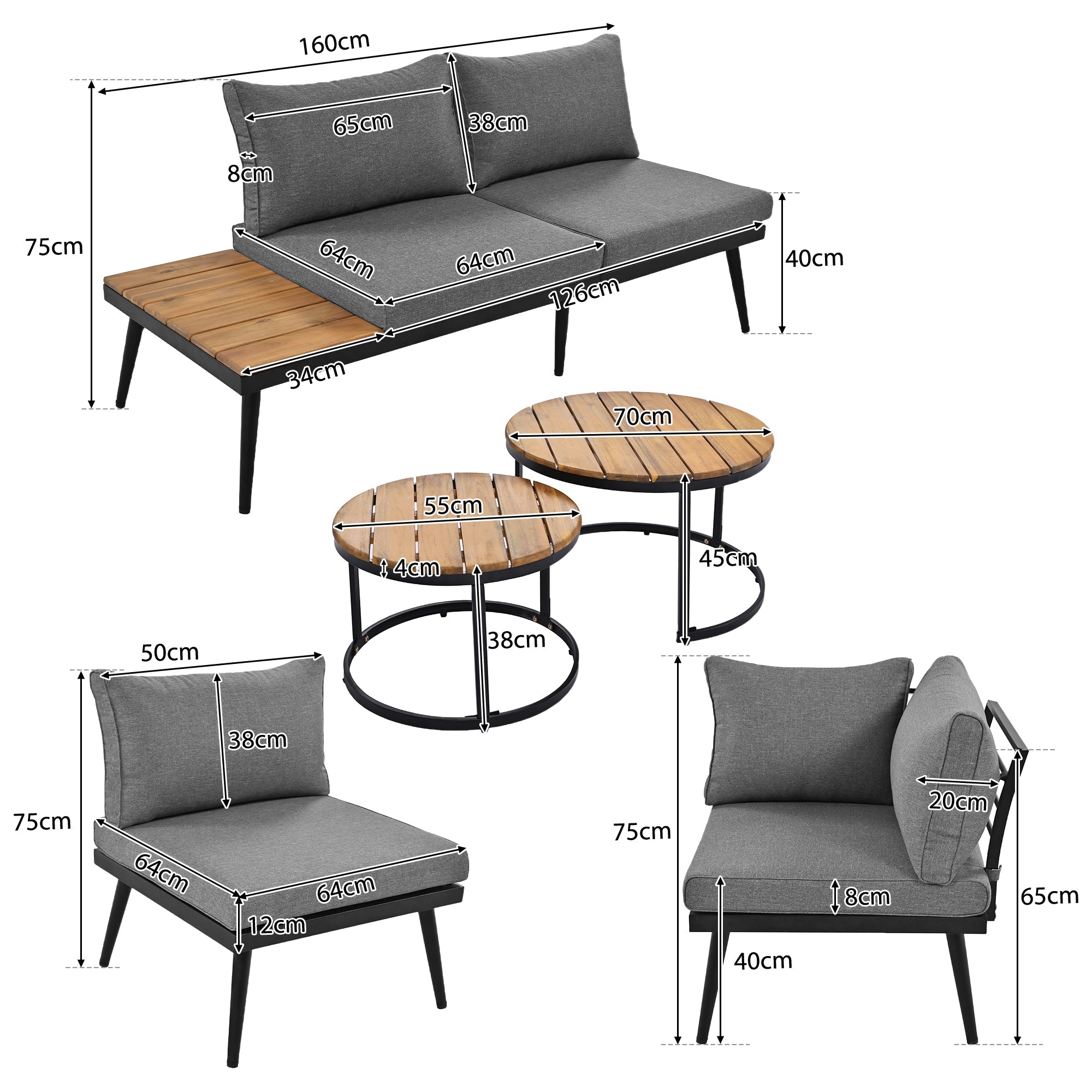 Garden Lounge Dining Set 6-Piece Galvanized Iron