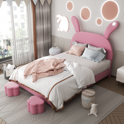 Upholstered Bed 140x200, LED Lighting, Storage Stools, Adjustable Headboard, French Velvet Pink