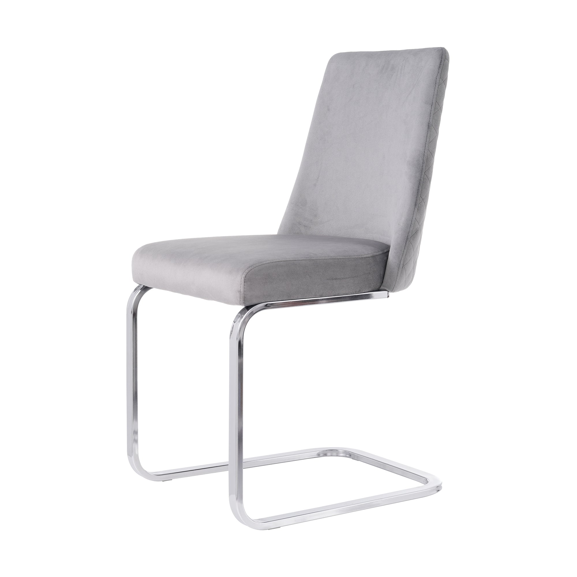 Velvet Dining Chair Set of 4 Diamond Back Luxurious Metal Legs Grey