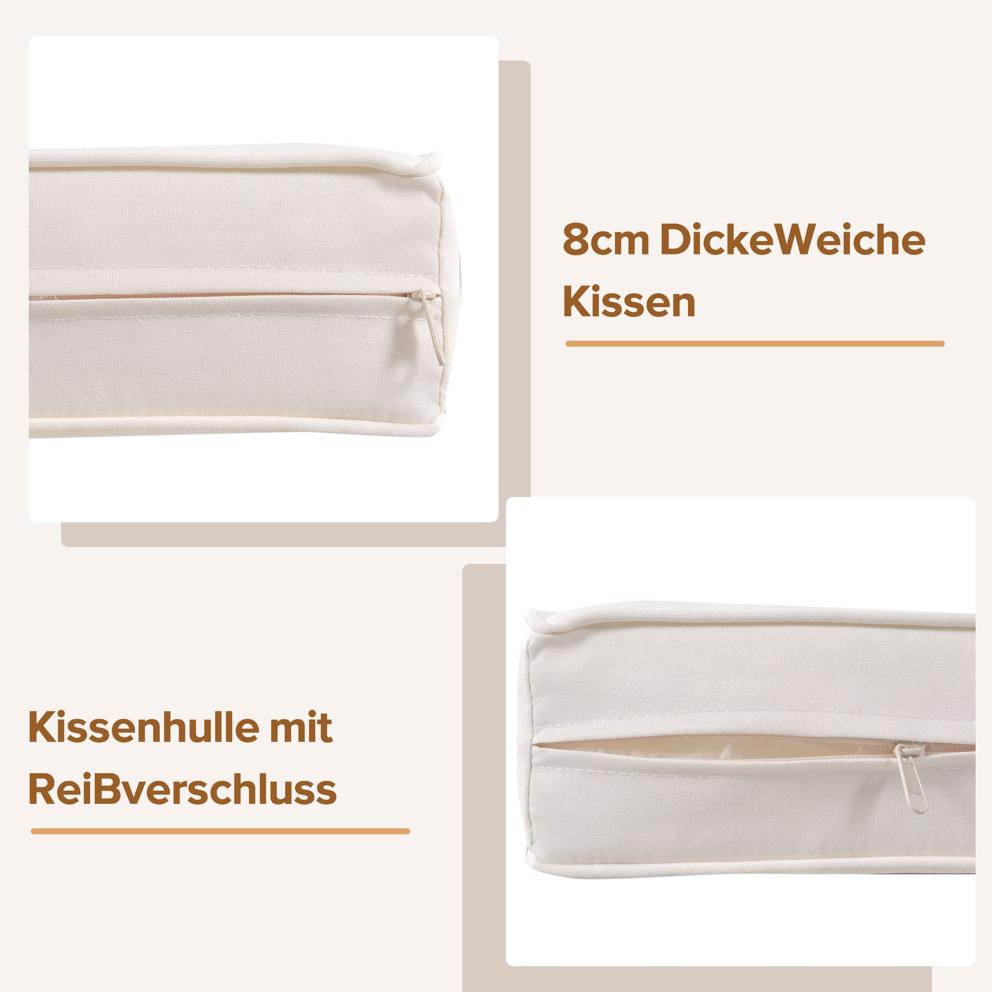 Garden Lounge Set, 6-Piece Woven Rope Furniture with Iron Frame, Beige