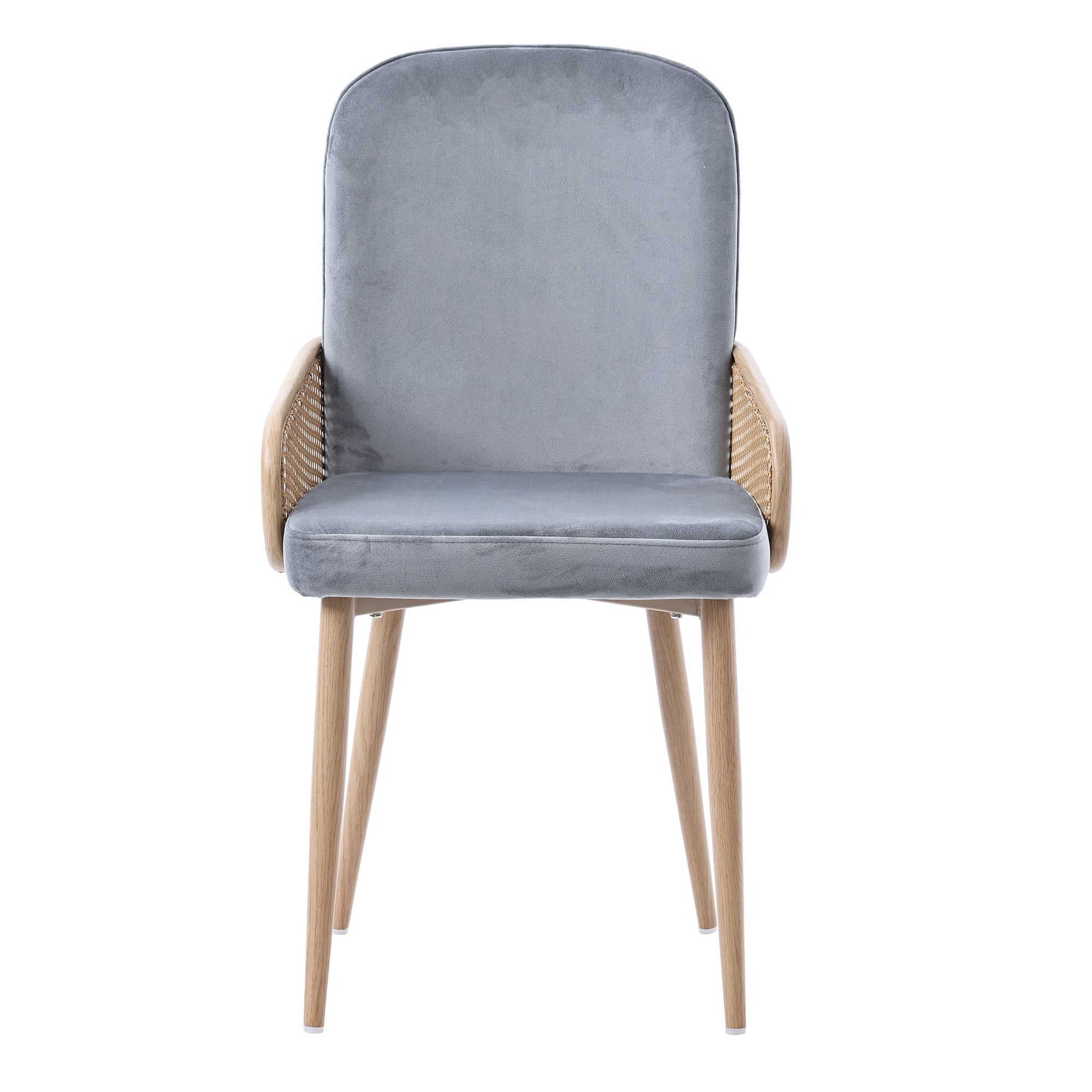 Velvet Dining Chair Set of 2 Rattan Design Metal Legs Grey