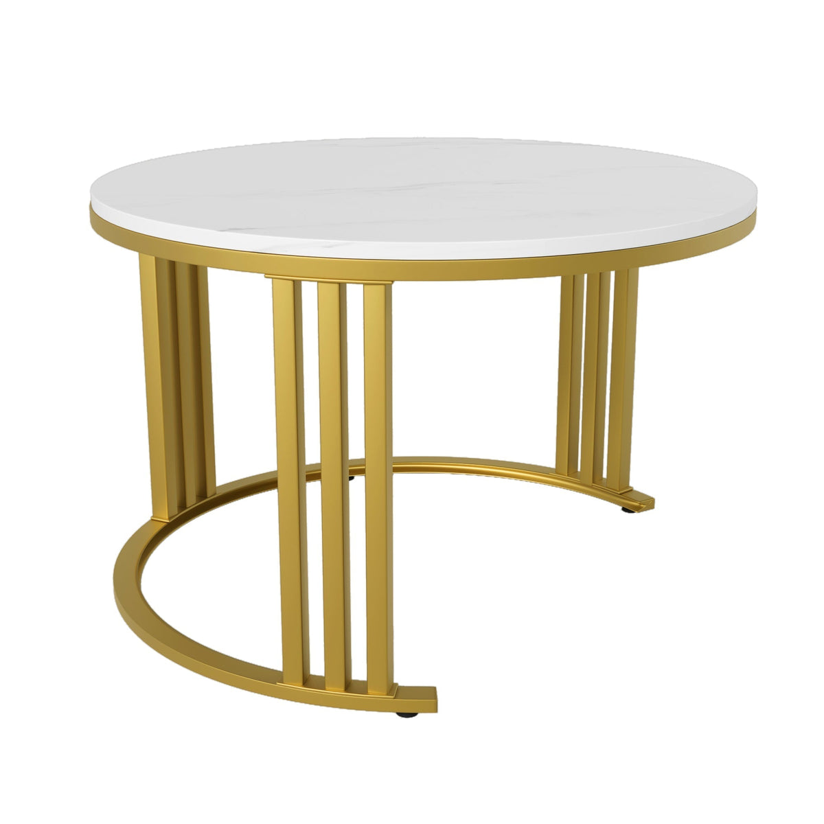 2-in-1 Round Coffee Table/Side Table, 2 Drawers, Glossy/Marble Top, MDF