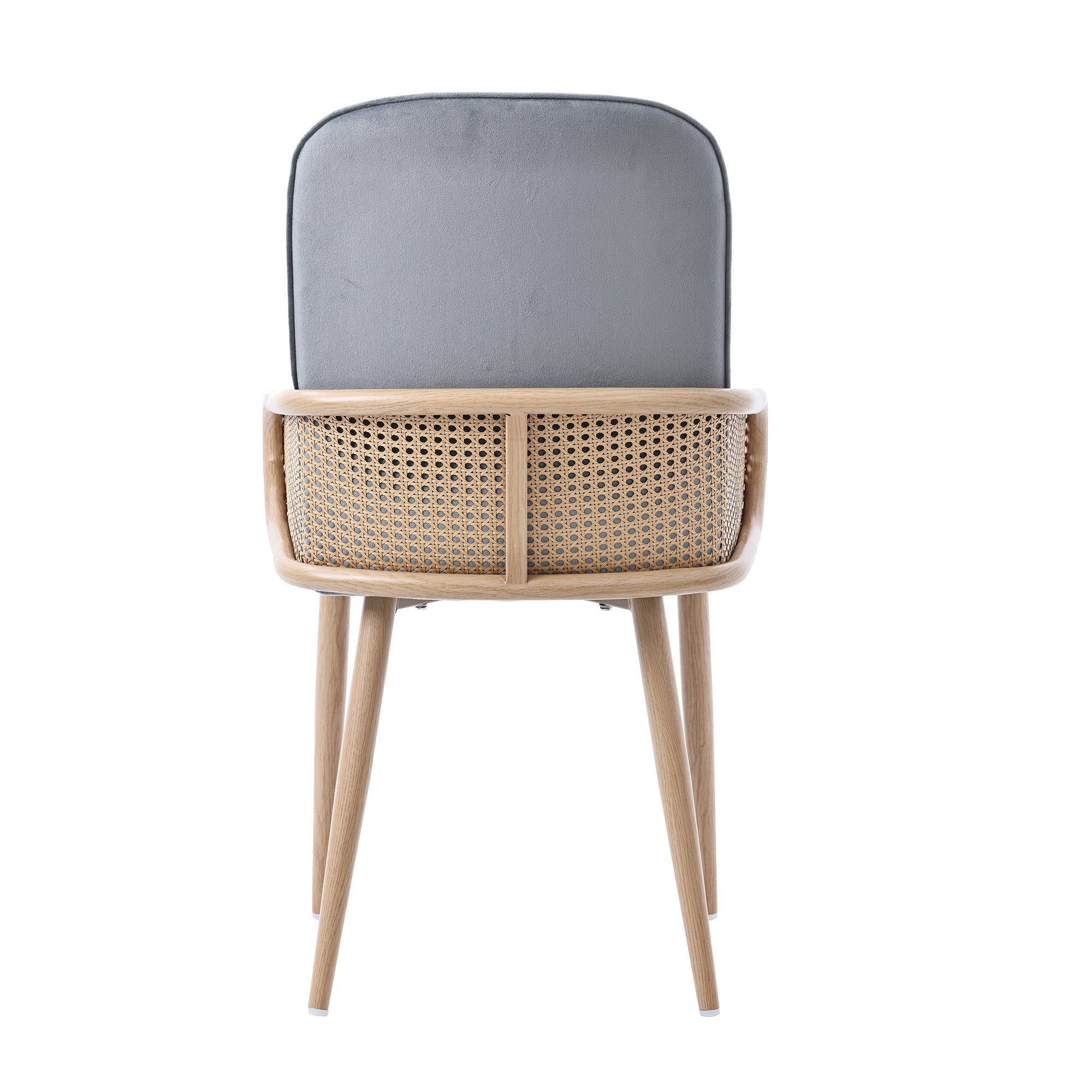 Velvet Dining Chair Set of 2 Rattan Design Metal Legs Grey