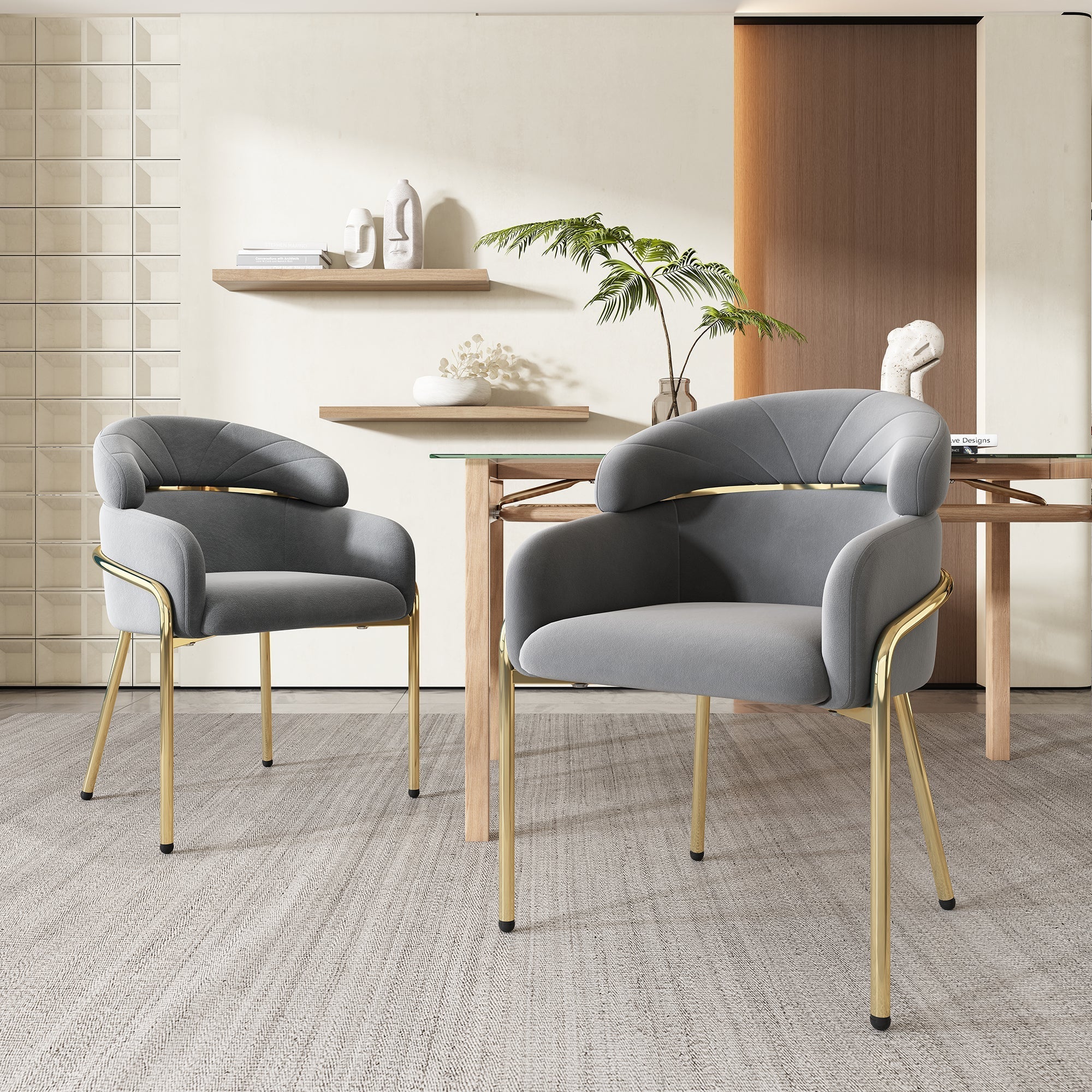Dining Chair Light Luxury Leisure Metal Legs Velvet Grey
