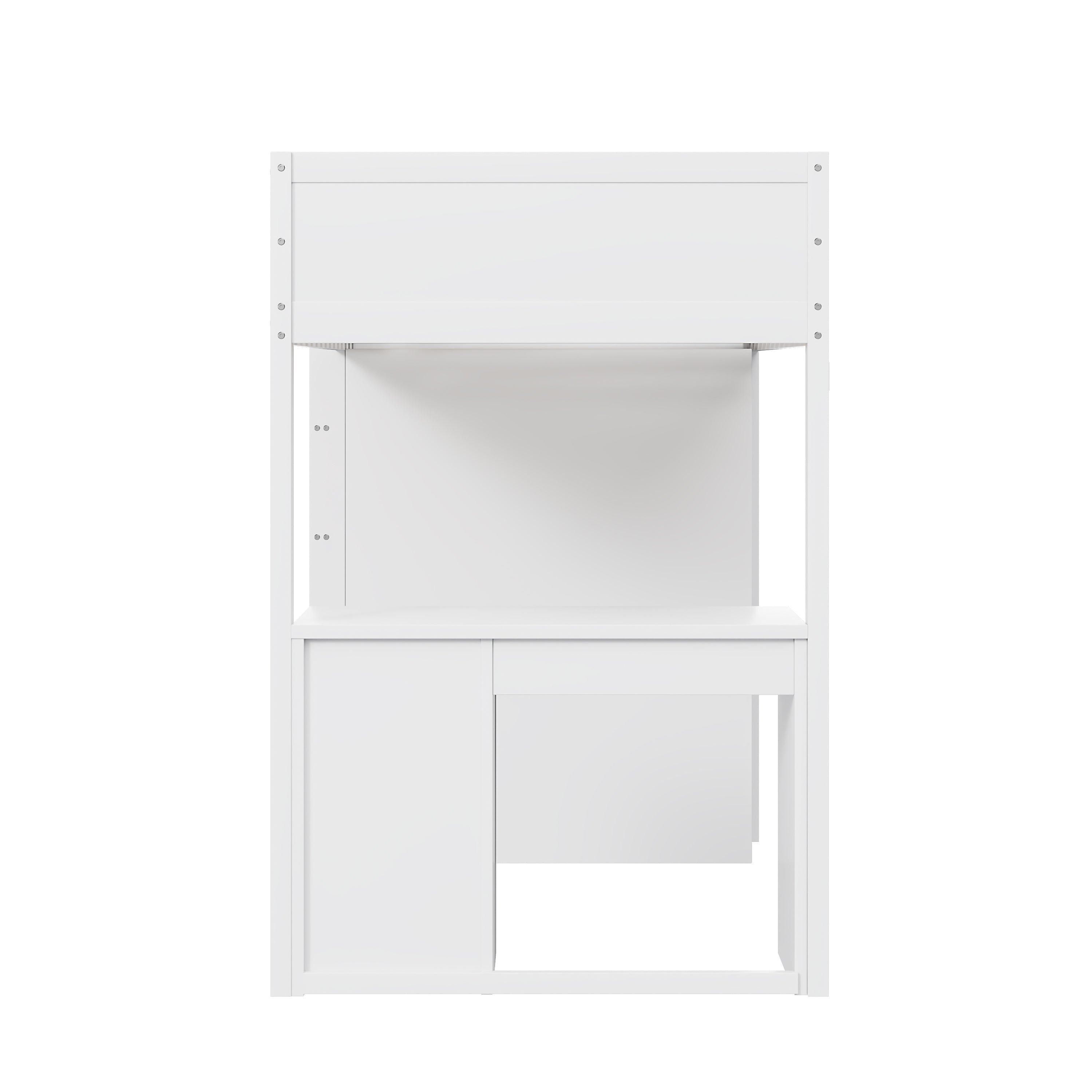 Loft Bed, 90x200 cm, Storage & Desk, Wood White