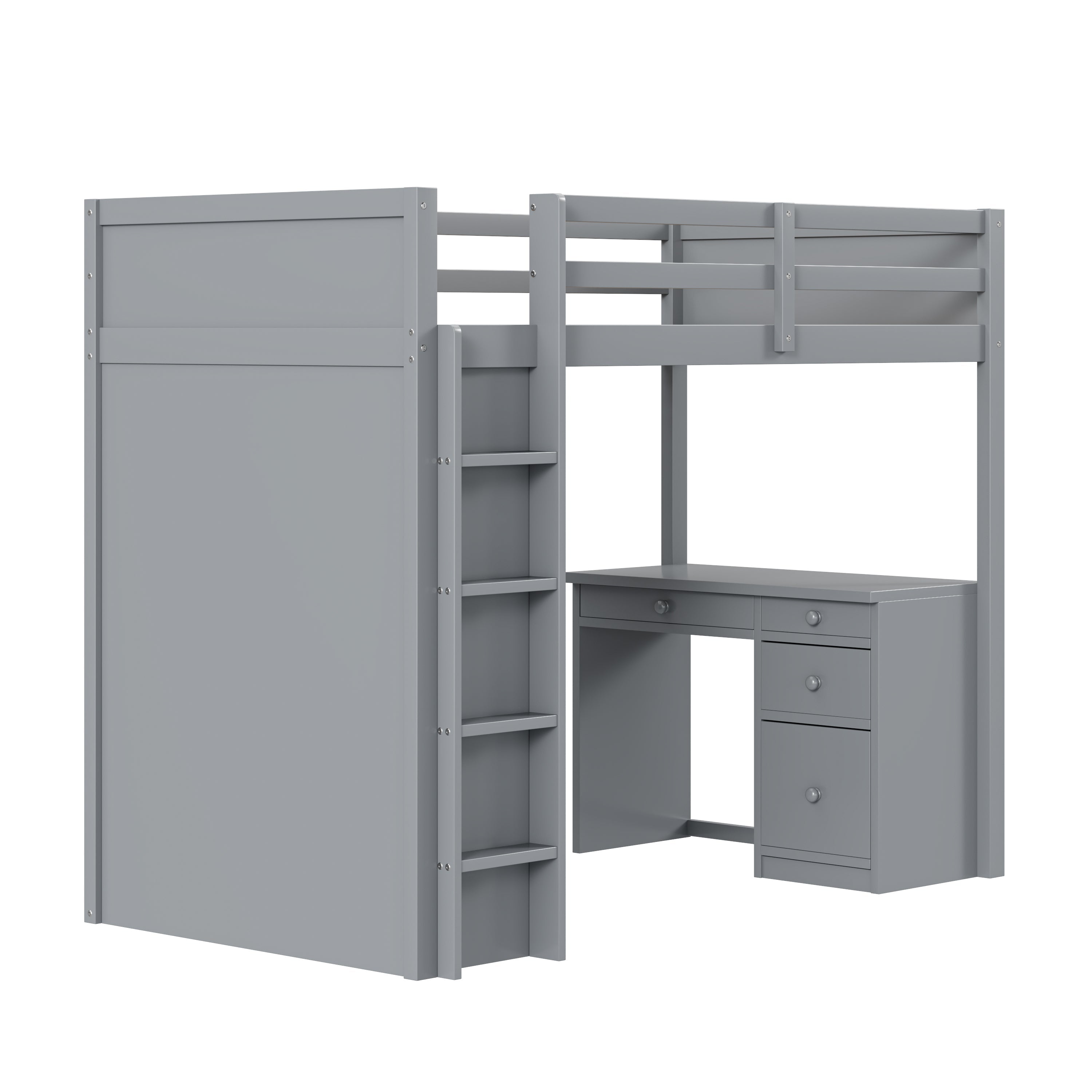Loft Bed, 90x200cm with Storage & Desk, Wood Grey