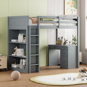 Loft Bed, 90x200cm with Storage & Desk, Wood Grey