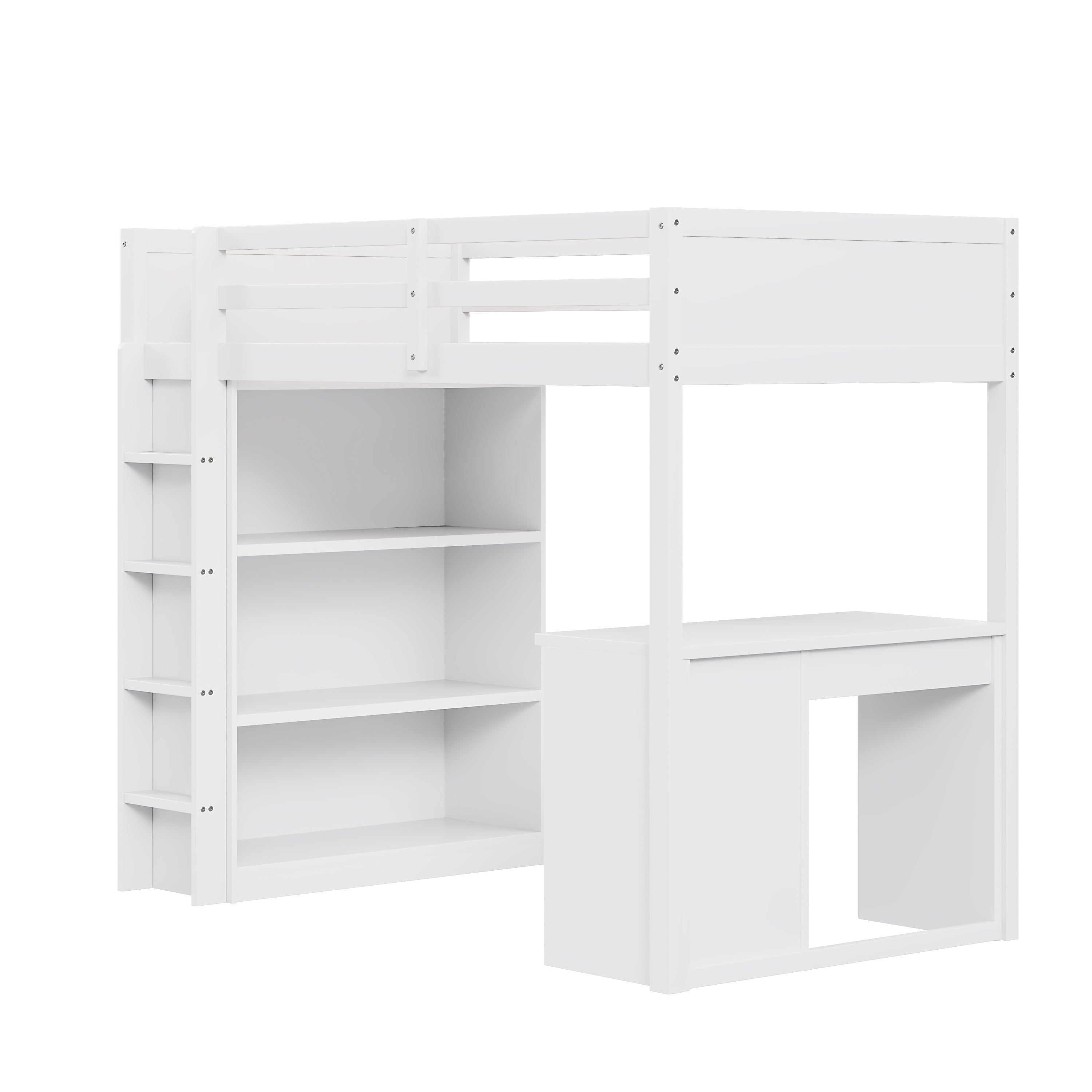 Loft Bed, 90x200 cm, Storage & Desk, Wood White