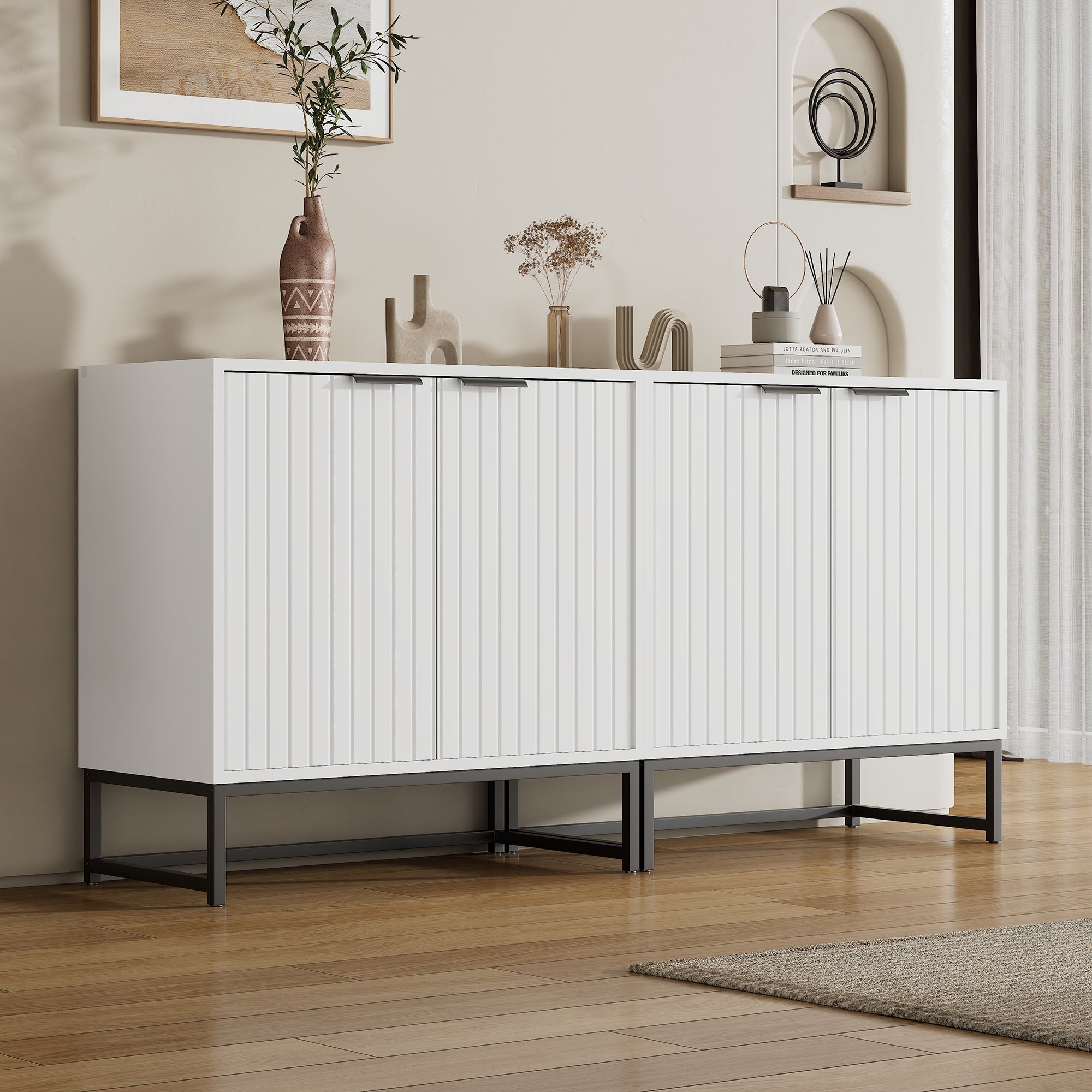 Modern Sideboard Chest of Drawers with 2 Doors, Standing Storage Cabinet, Metal Handles and Frame Legs