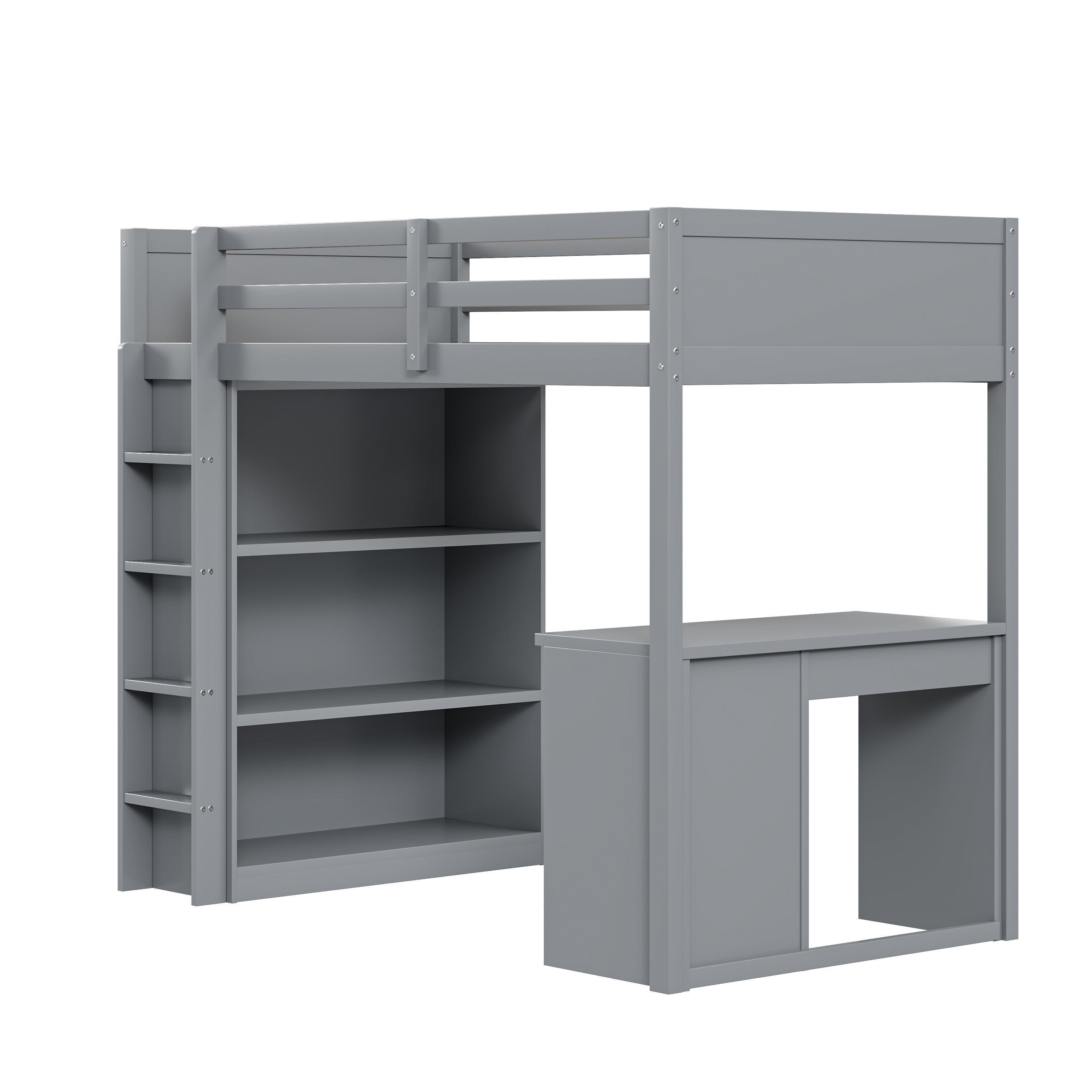 Loft Bed, 90x200cm with Storage & Desk, Wood Grey