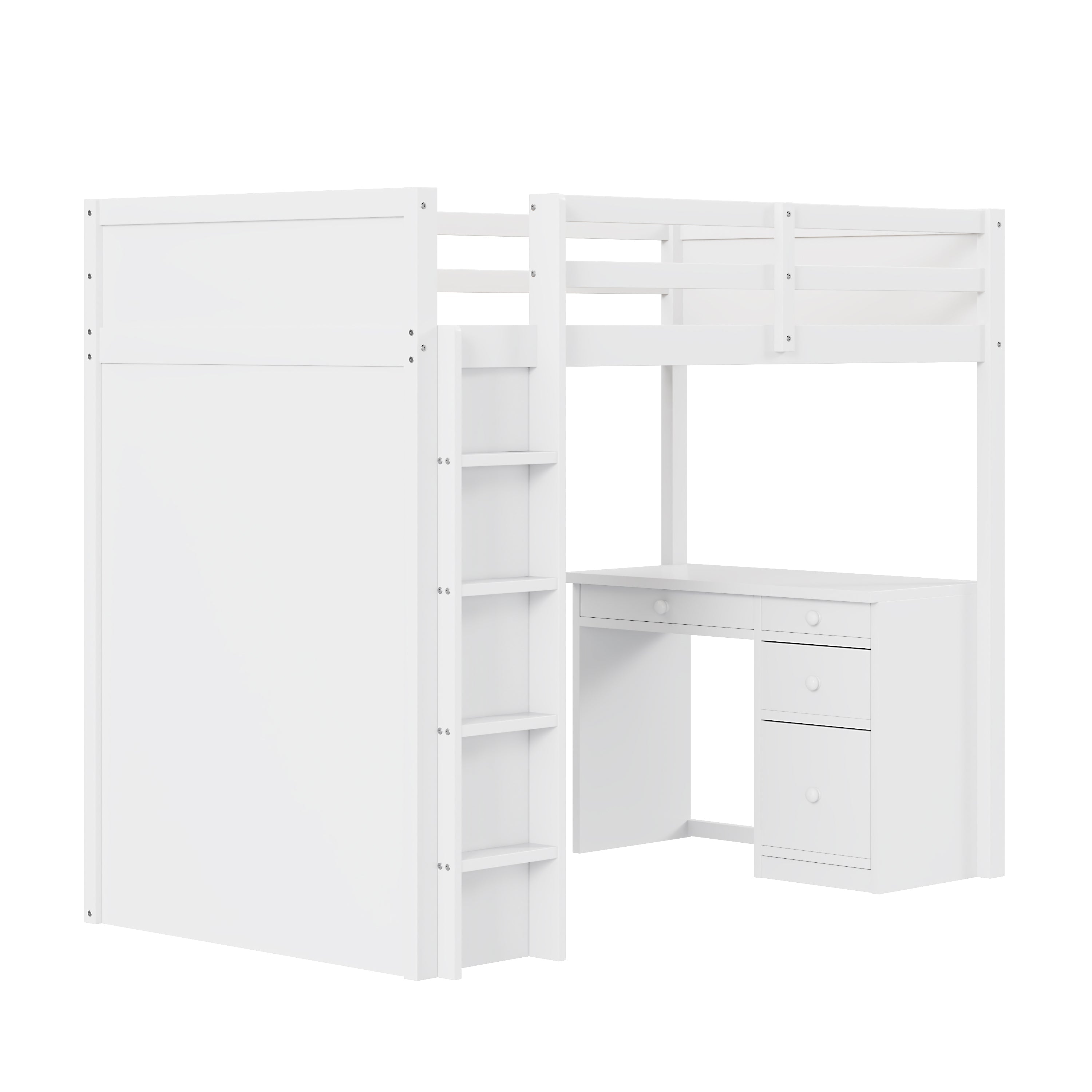 Loft Bed, 90x200 cm, Storage & Desk, Wood White