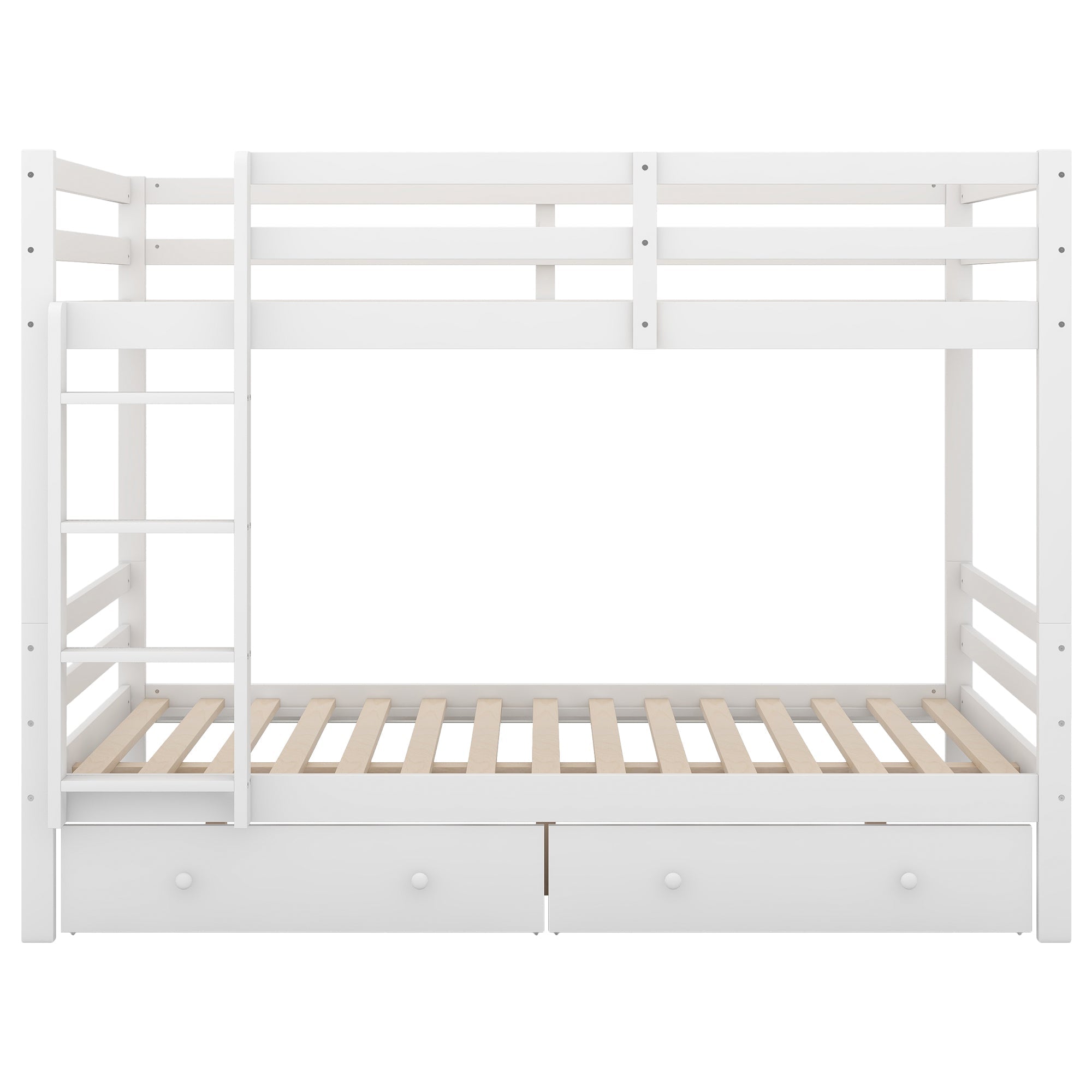 Bunk Bed 140x200cm with Drawers Storage & High Railings, White