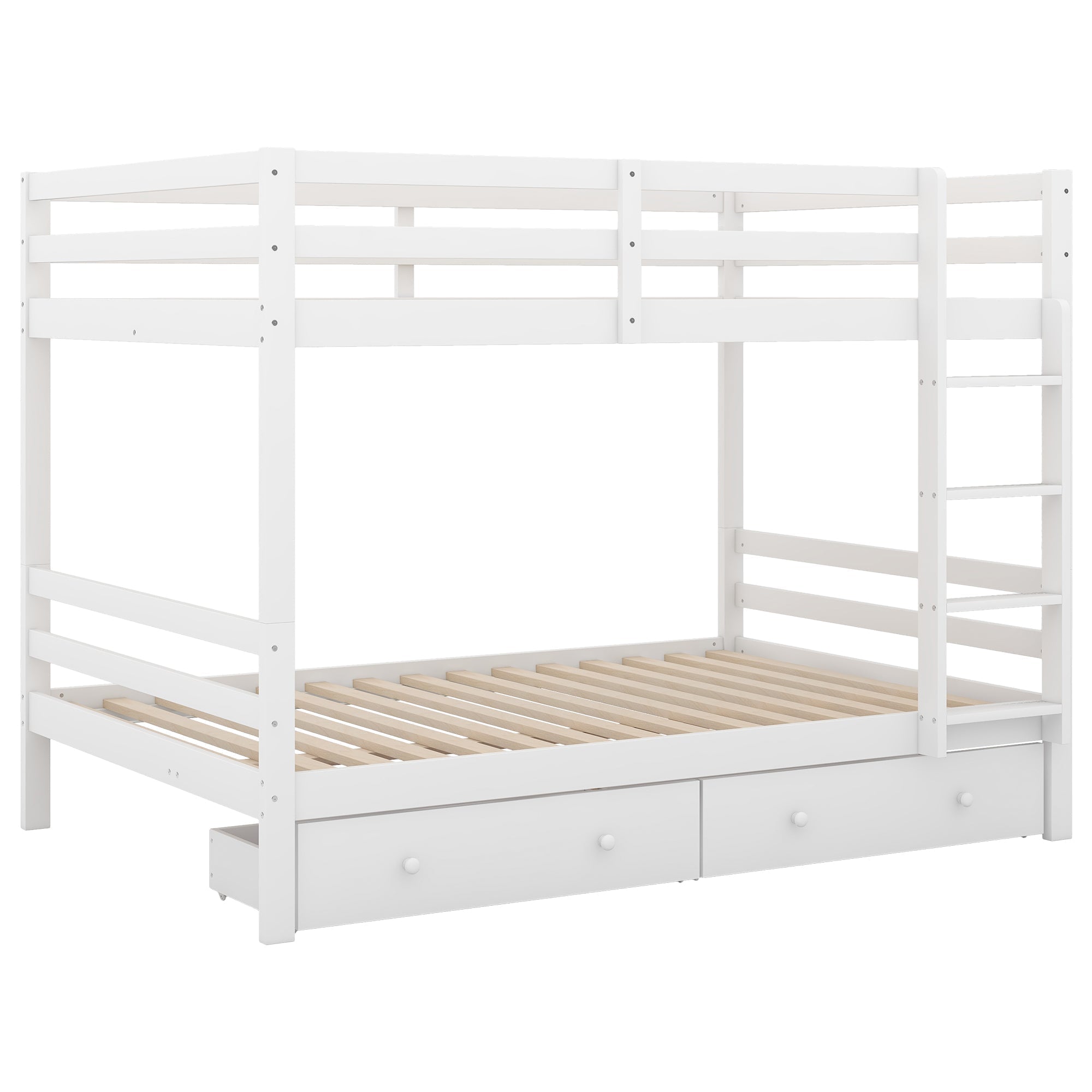 Bunk Bed 140x200cm with Drawers Storage & High Railings, White