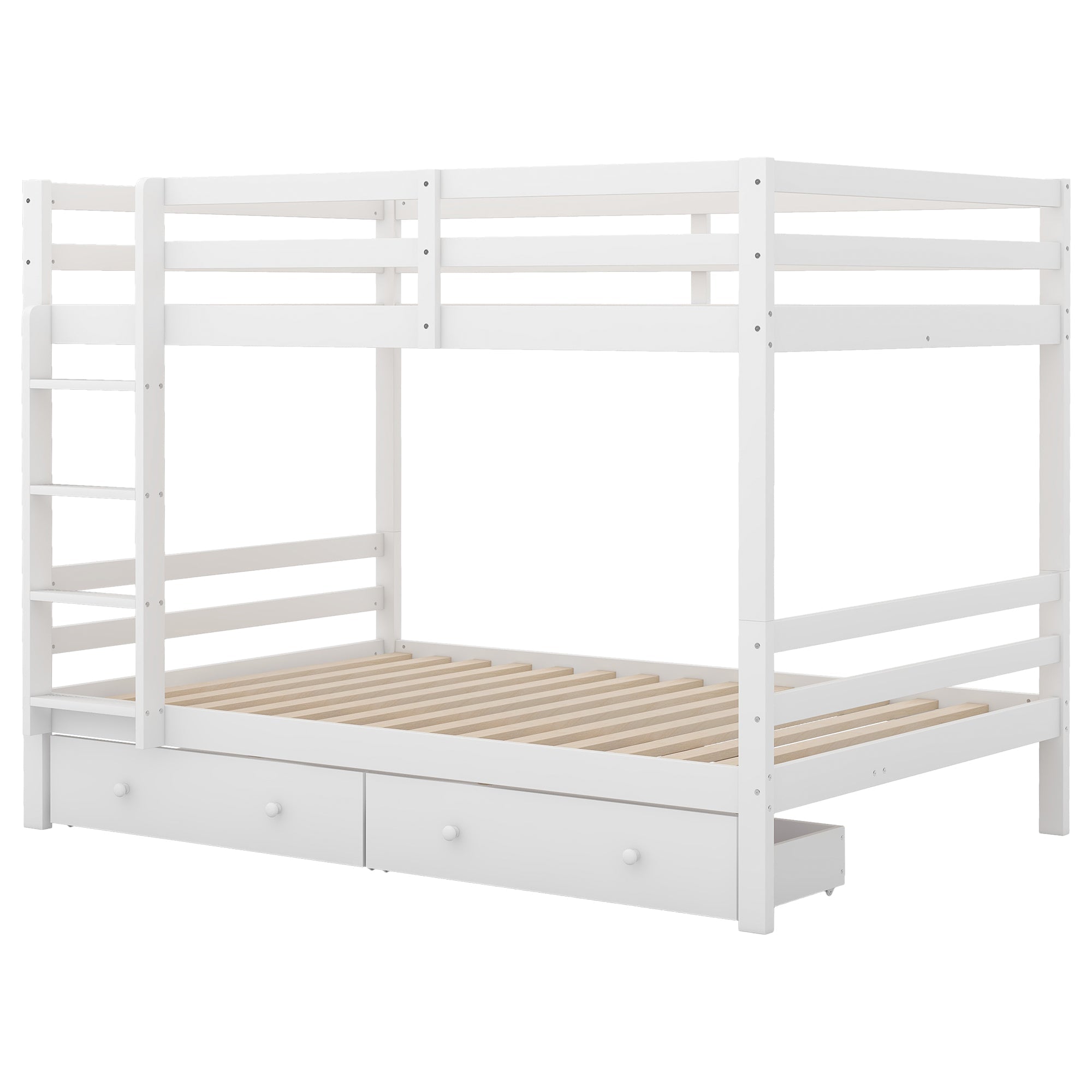 Bunk Bed 140x200cm with Drawers Storage & High Railings, White