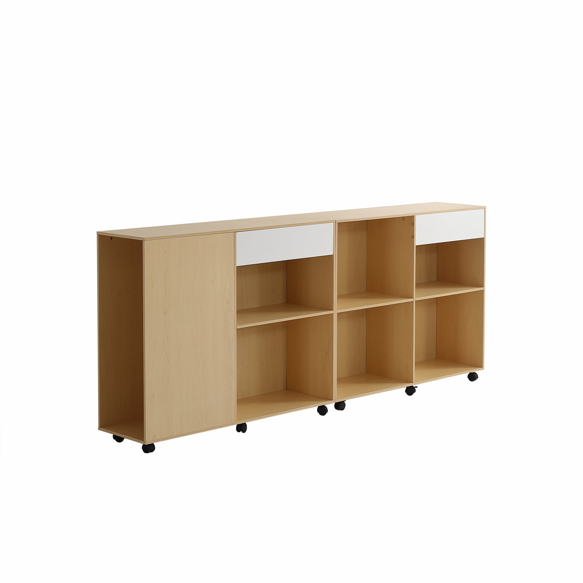 Cabinets, Storage with Shelves & Open Compartments, 2 on Castors, White Light Oak MDF
