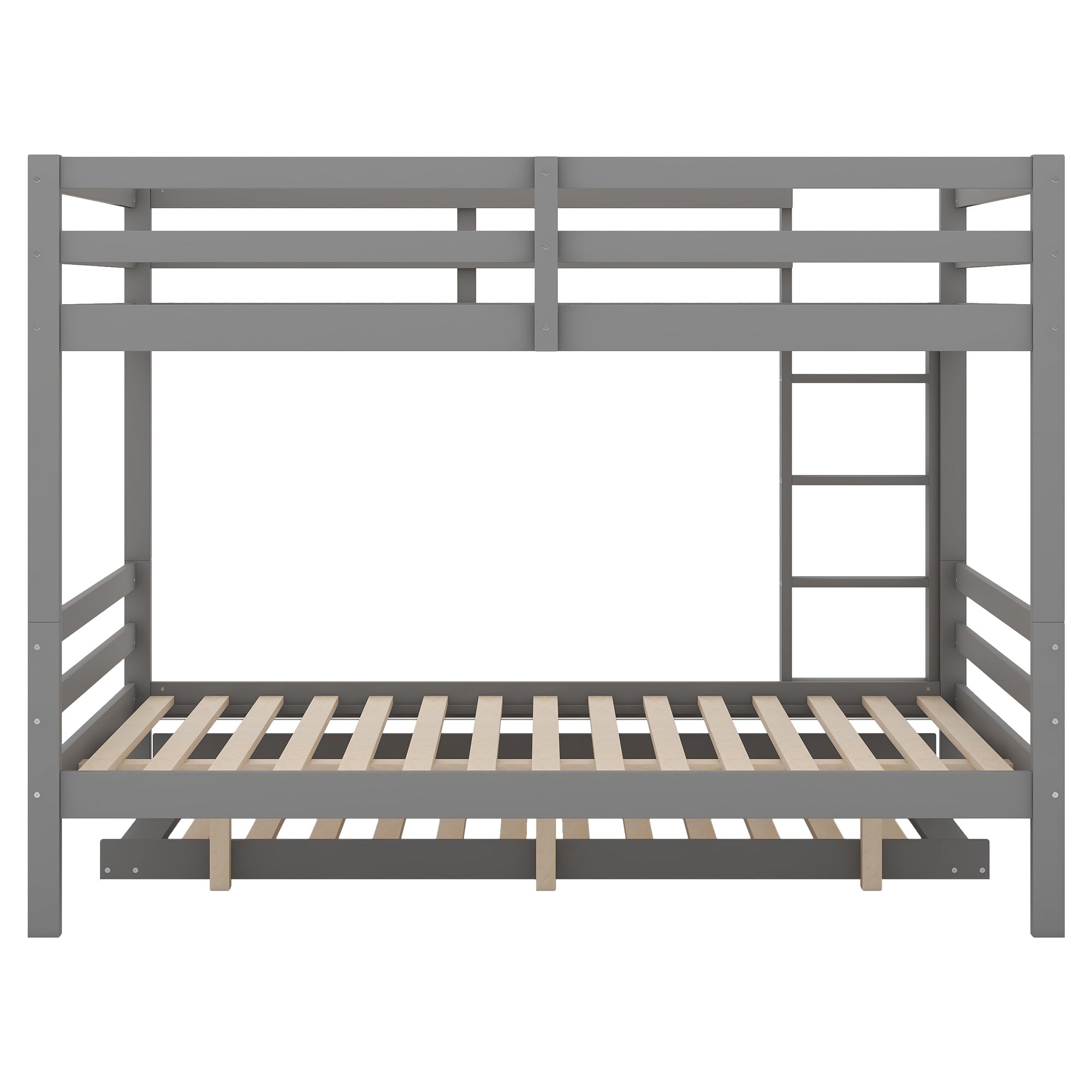 Bunk Bed 140x200cm Pull-Out Bed Stairs High Railings - Grey
