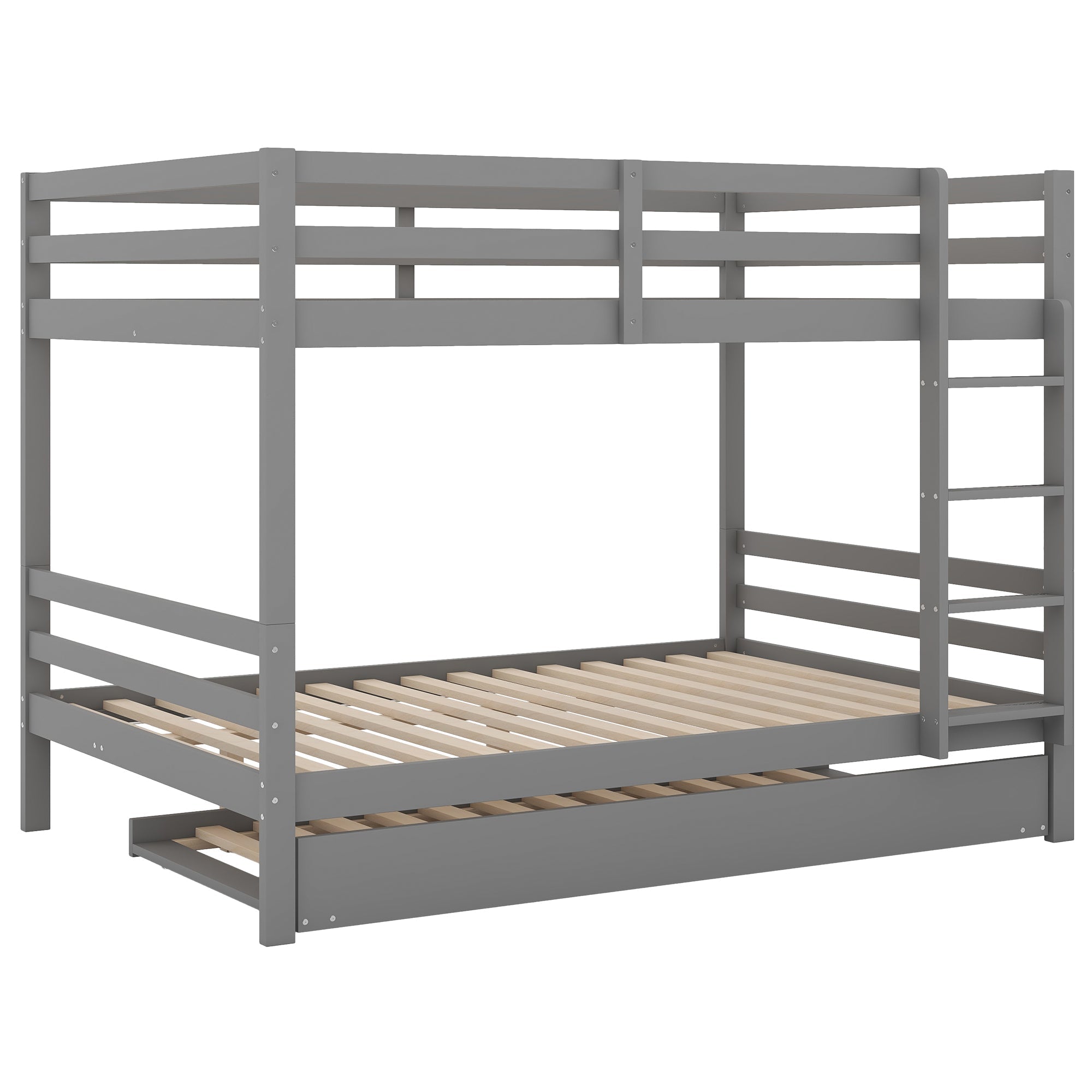 Bunk Bed 140x200cm Pull-Out Bed Stairs High Railings - Grey