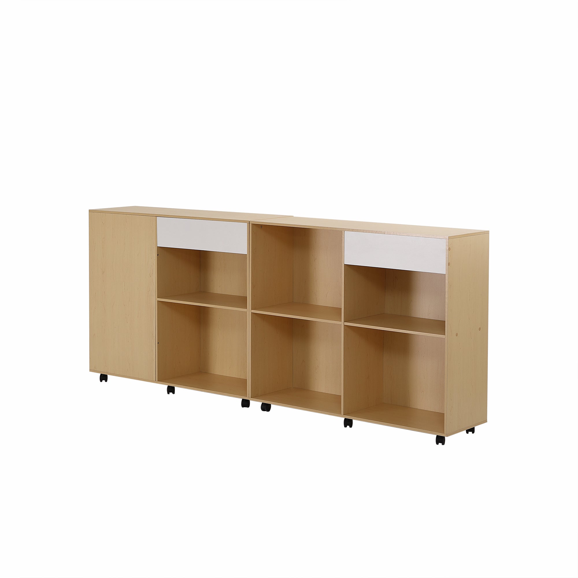 Cabinets, Storage with Shelves & Open Compartments, 2 on Castors, White Light Oak MDF
