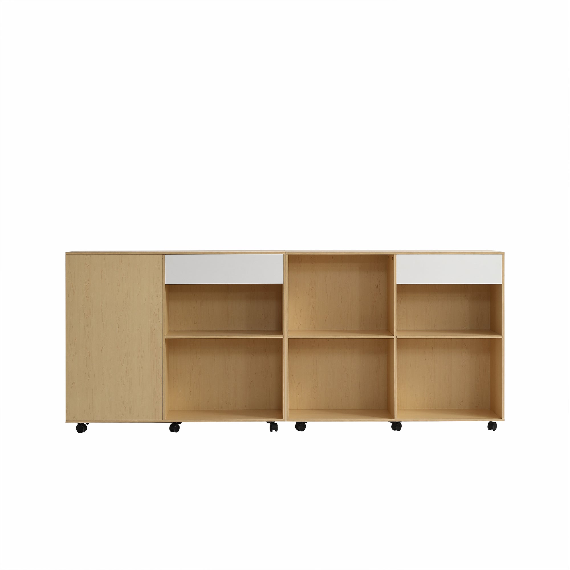 Cabinets, Storage with Shelves & Open Compartments, 2 on Castors, White Light Oak MDF