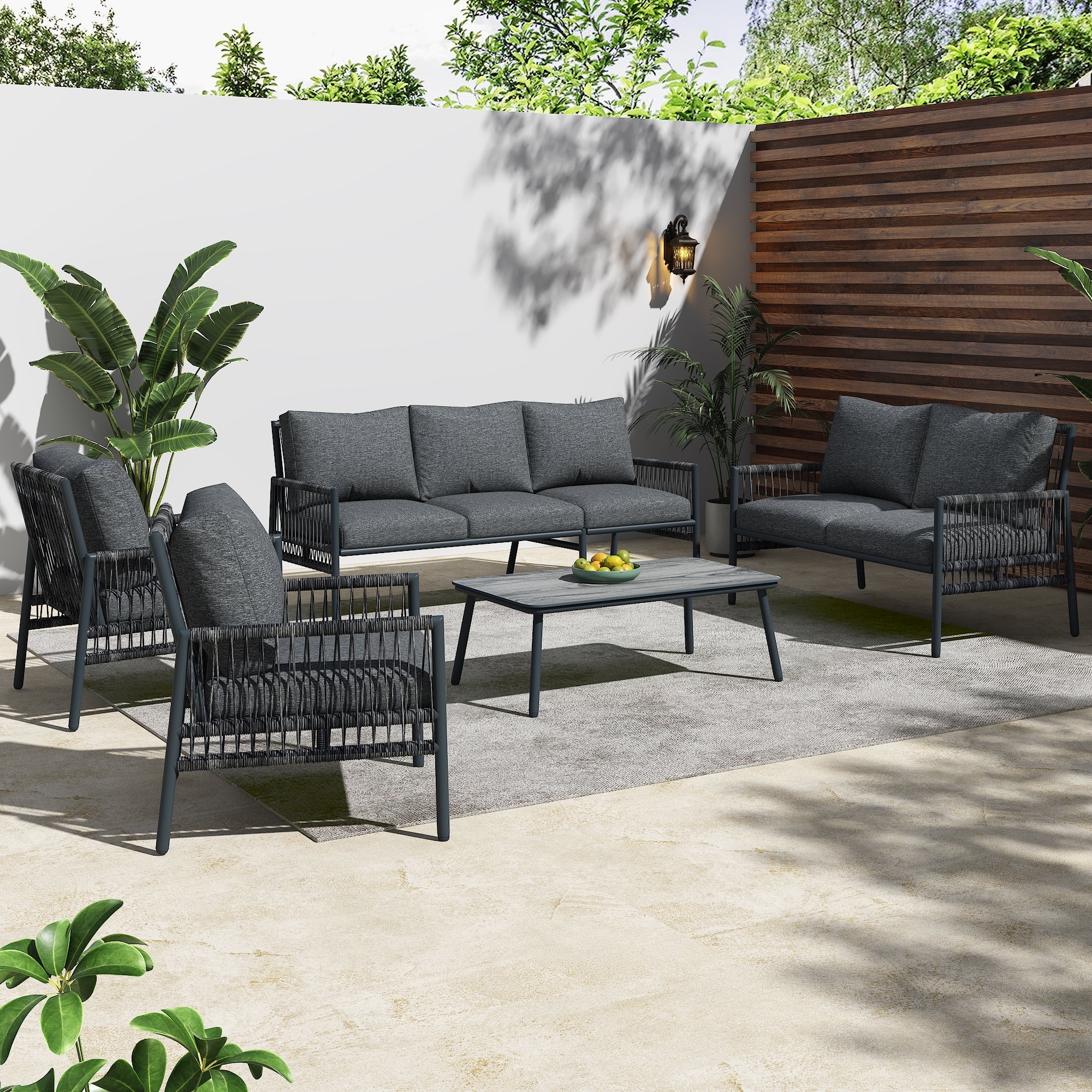 7-Seater Garden Furniture Set with Coffee Table and PE Rattan, Grey