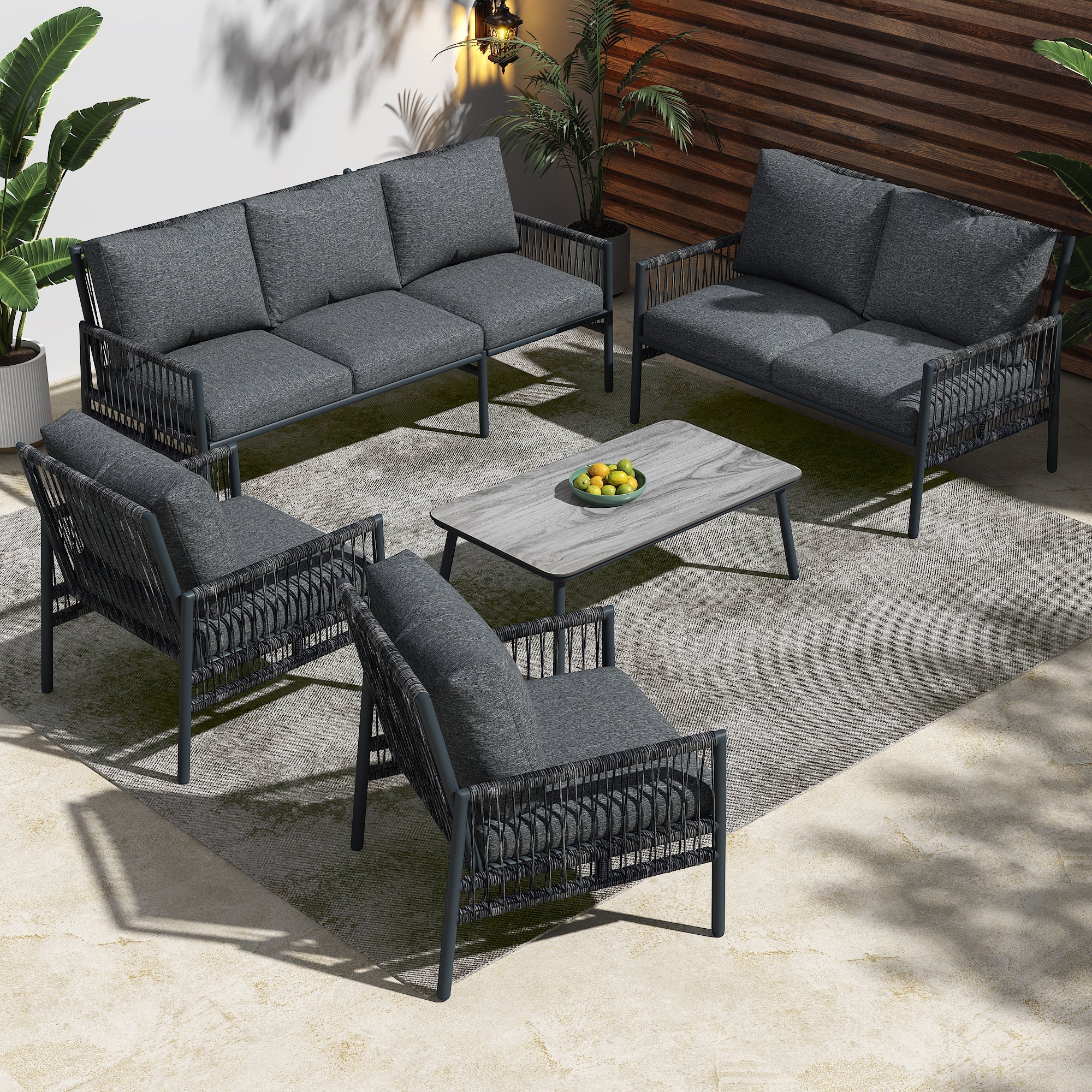 7-Seater Garden Furniture Set with Coffee Table and PE Rattan, Grey