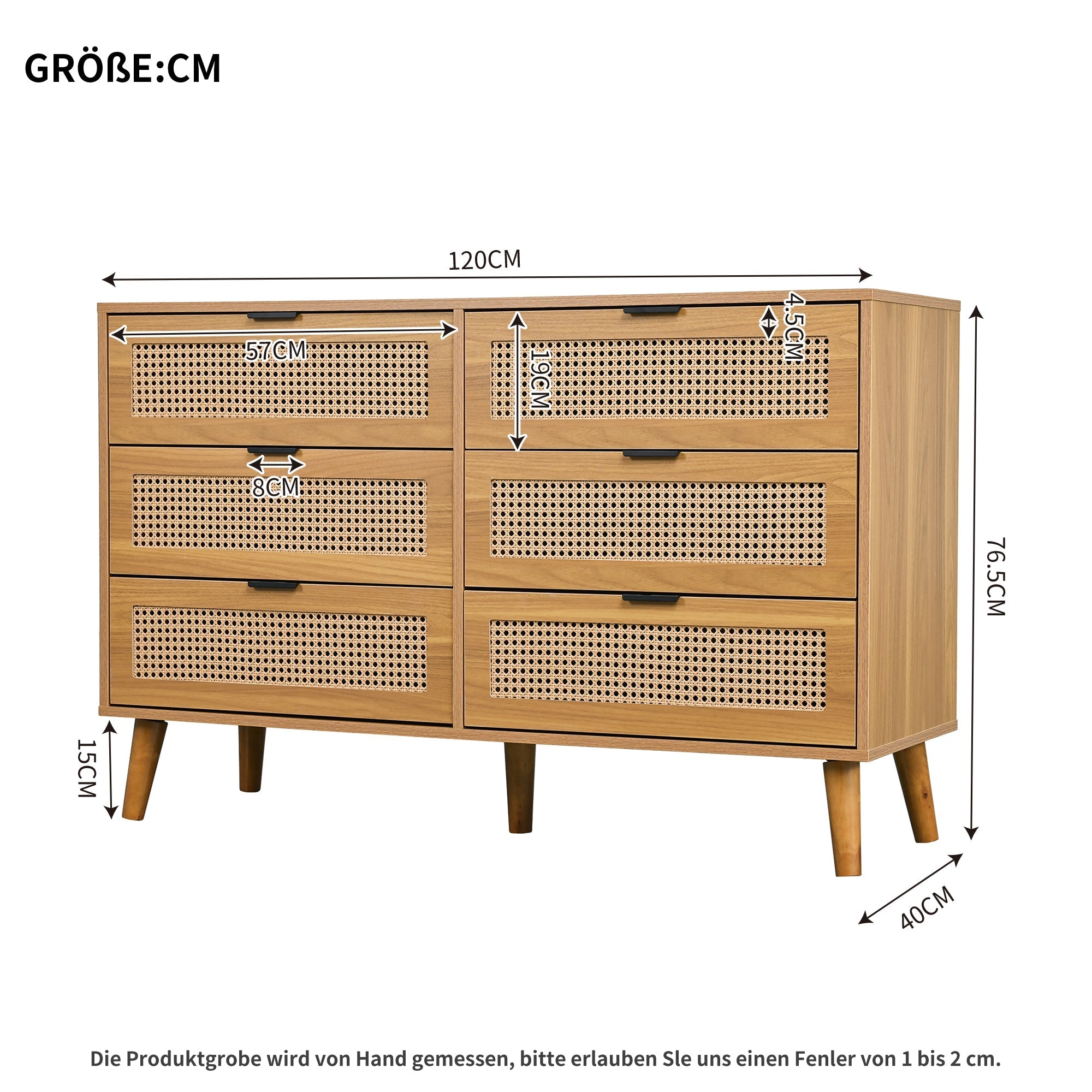 Chest of drawers 6 drawers with metal handles made of wood